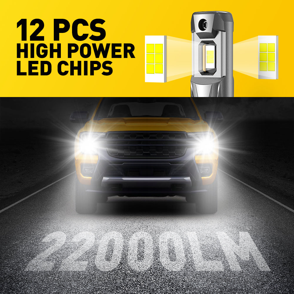 AUXITO 9006 HB4 LED Headlight Bulbs 22000LM Super Bright 600% Brighter Than Halogen - 6500K Cool White Light - Pack of 2 - Perfect for Night Driving & Foggy Conditions