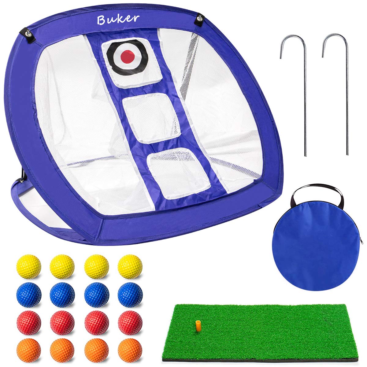 Pop Up Golf Chipping Net with Turf Hitting Mat - 16 Training Balls & 2 Ground Nails Included | Complete Backyard Golf Practice Set for Indoor & Outdoor Use | Improve Accuracy & Swing | Perfect for Backyard Training, Driving Range Practice & Family Fun