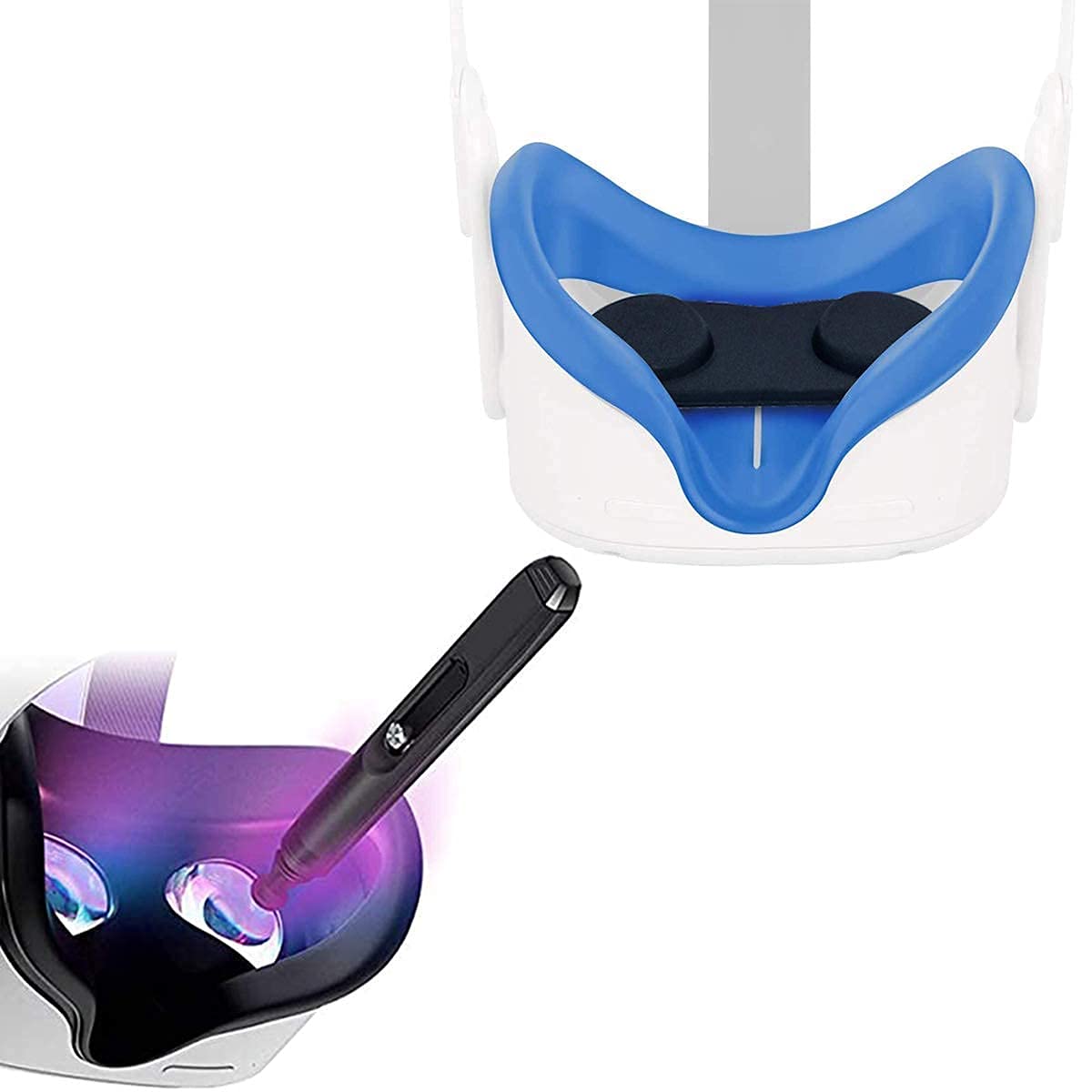 Oculus Quest 2 VR Face Cover, Lens Cleaning Pen & Protective Lens Cover Set - Comfortable Replacement & Cleaning Kit for Virtual Reality Gaming Accessories