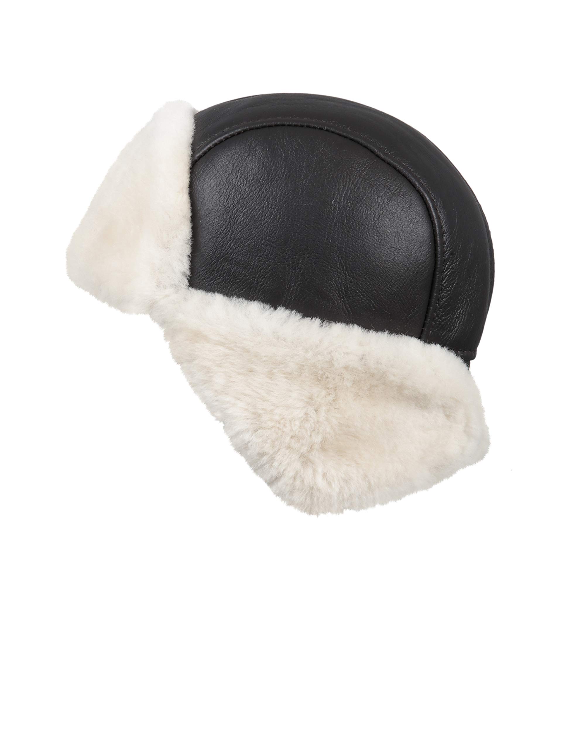 Genuine Leather Aviator Shearling Ushanka Trapper Hat - Russian Sheepskin Winter Cap with Real Fur & Ear Flaps for Men and Women - Warm Cold Weather Hat for Skiing, Snowboarding & Outdoor Adventures