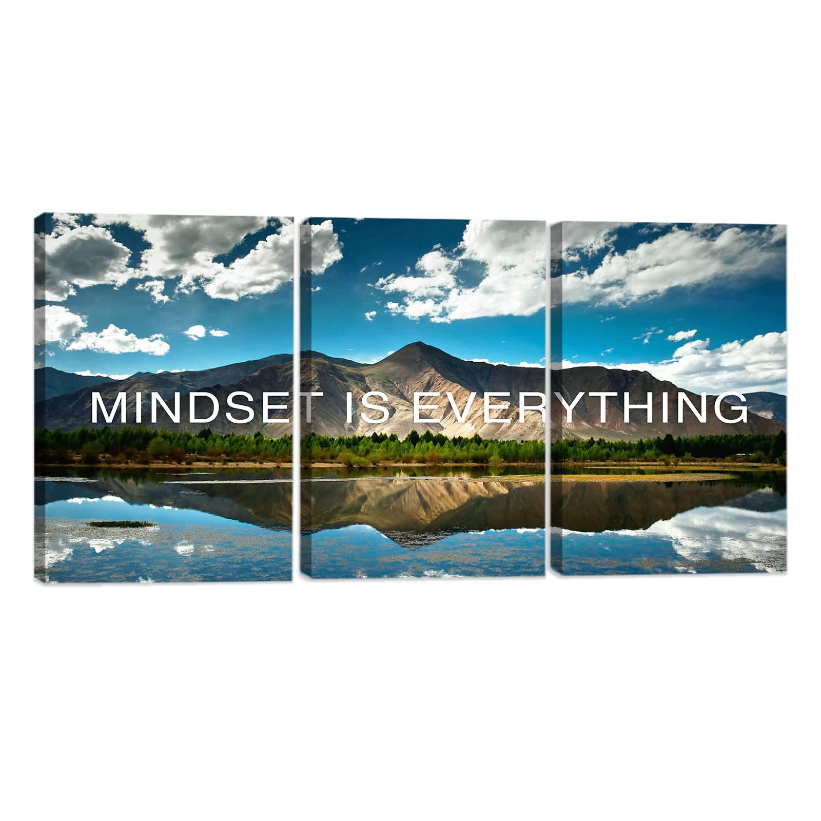 3-Panel Motivational Canvas Wall Art - Natural Landscape Mountain Lake Poster for Living Room & Home Decor - Framed Ready to Hang (24x36 Inches, 60x90cm) - Perfect for Office, Bedroom & Housewarming Gifts