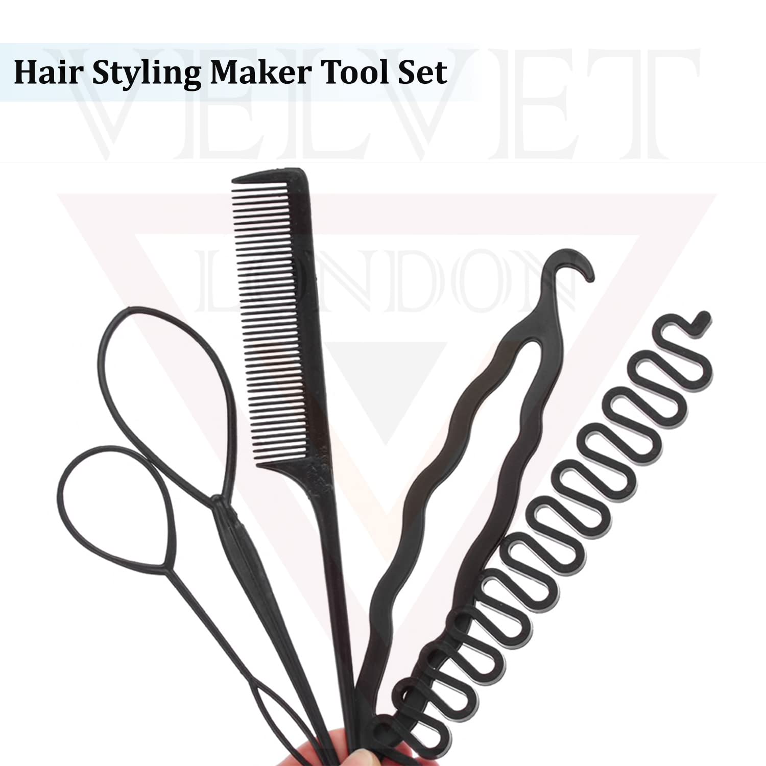 5Pcs Bun Maker Tool Set - Hair Styling & Braiding Tools for Women & Girls - Ponytail Loop Maker, Topsy Comb, Hair Braid Accessories (Black) - Perfect for Home, Salon & Travel Hairstyling
