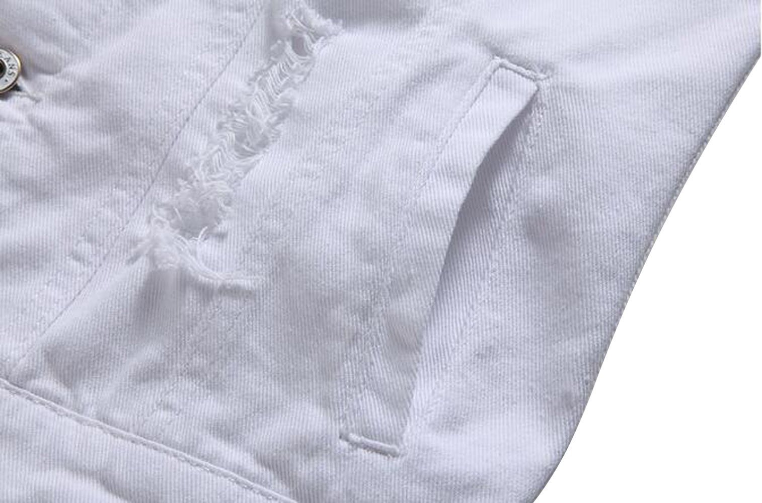 Faith Men's White Distressed Denim Vest - Sleeveless Jacket with Ripped Holes (Medium) - Perfect for Casual Outfits, Summer Streetwear & Layering Looks