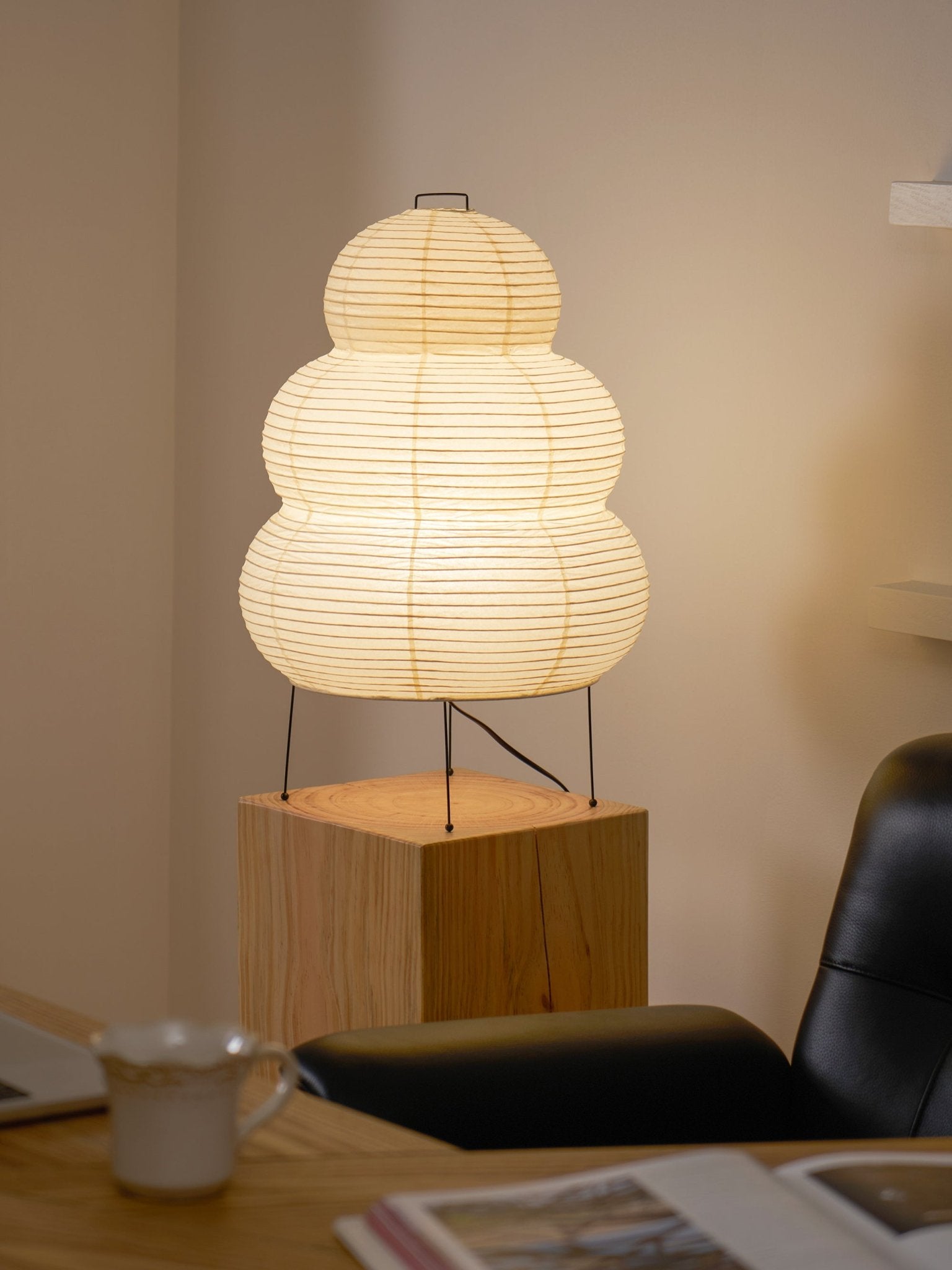 Japanese Akari Paper Table Lamp - Handmade Shoji Style Lighting for Bedroom, Living Room & Office - Warm Ambient Light for Relaxation & Decor