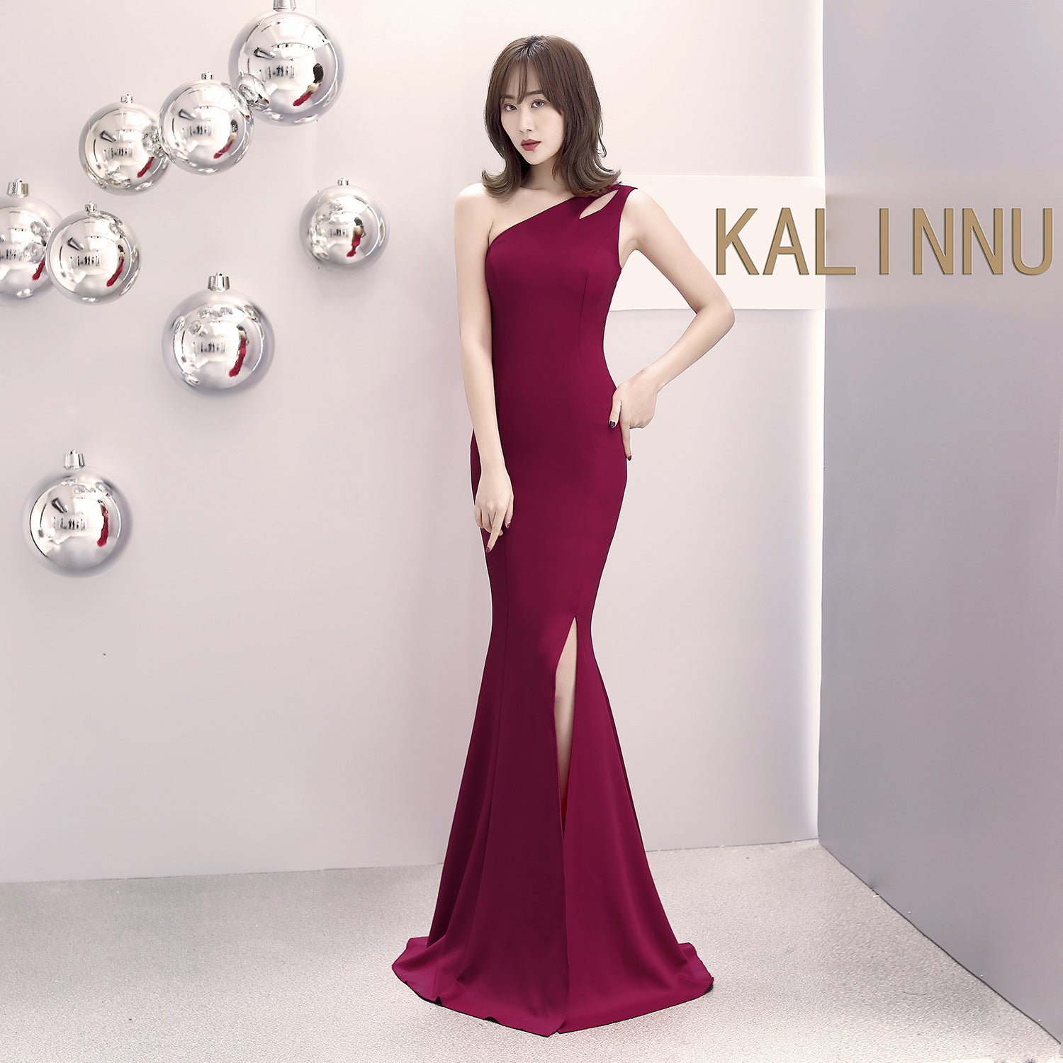 Elegant 1012 Banquet Evening Dress - Long One Shoulder Slit Fishtail Gown for Women | Perfect for Winter Formal Events, Hostess Dinners & Holiday Parties