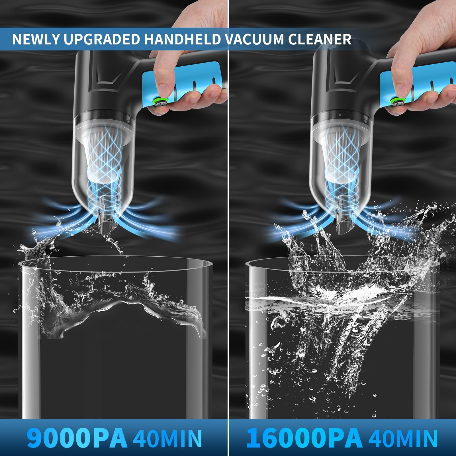 Cordless Car Vacuum 16000PA, 120W Handheld for Car & Home Cleaning