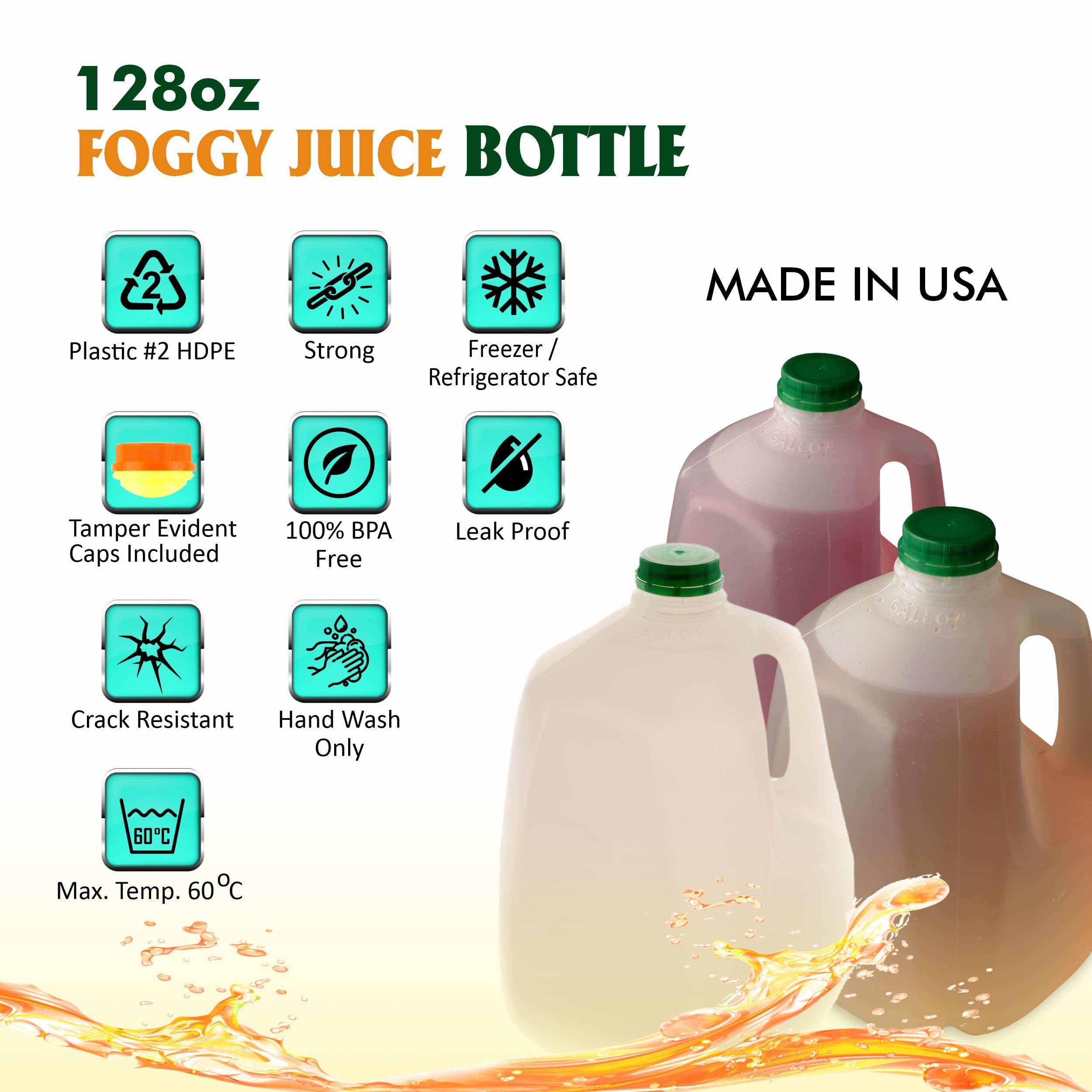 35 Pack Empty Plastic Gallon Juice Bottles 128oz with Tamper Evident Caps - BPA Free Smoothie & Drink Containers for Juices, Milk, Meal Prep, Picnics, Restaurants & Home Use - Reusable EcoQuality Juice Bottles
