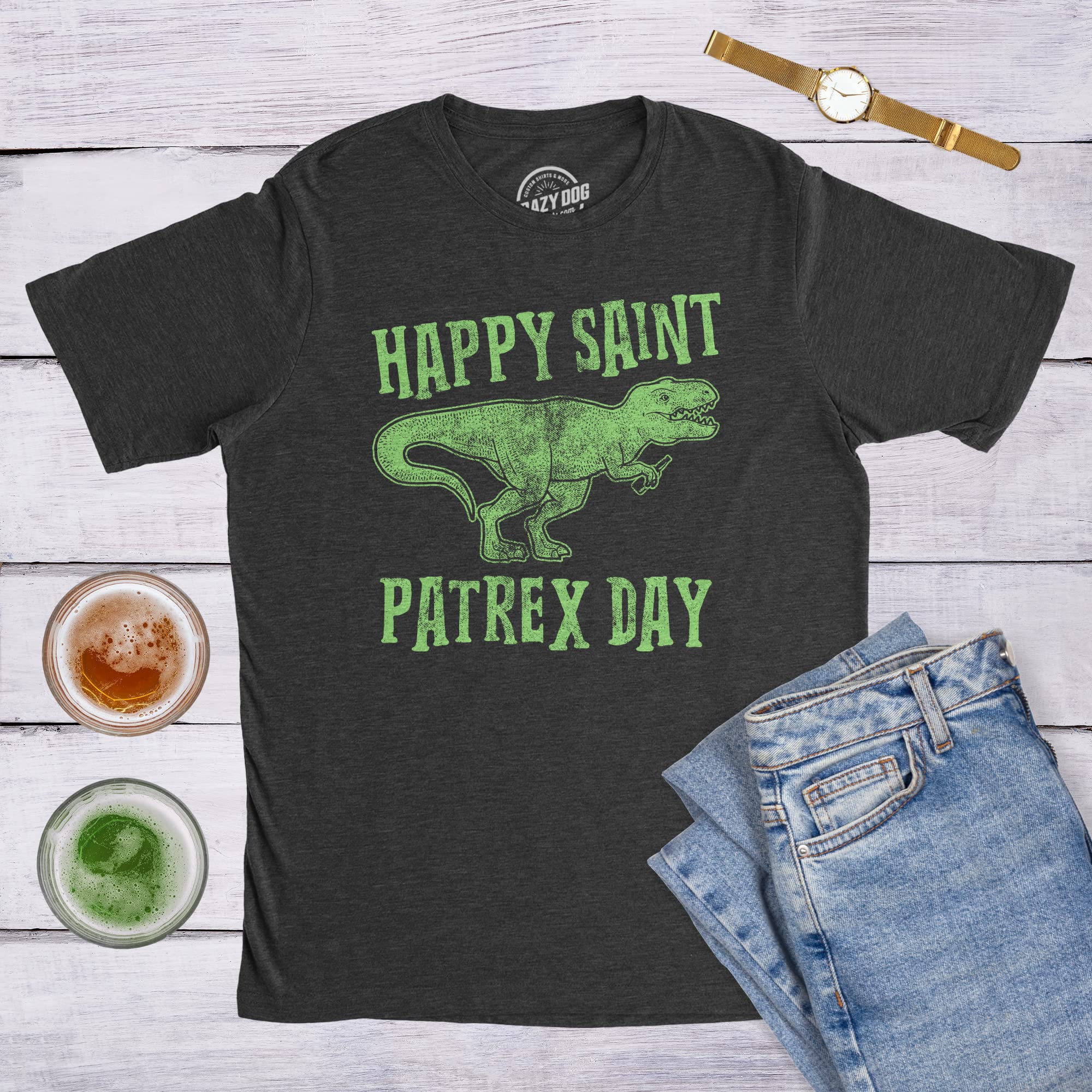 Funny St. Patrick's Day T-Rex Dinosaur Graphic T-Shirt for Men - Perfect for Irish Pub Crawls, Parades & Celtic Celebrations