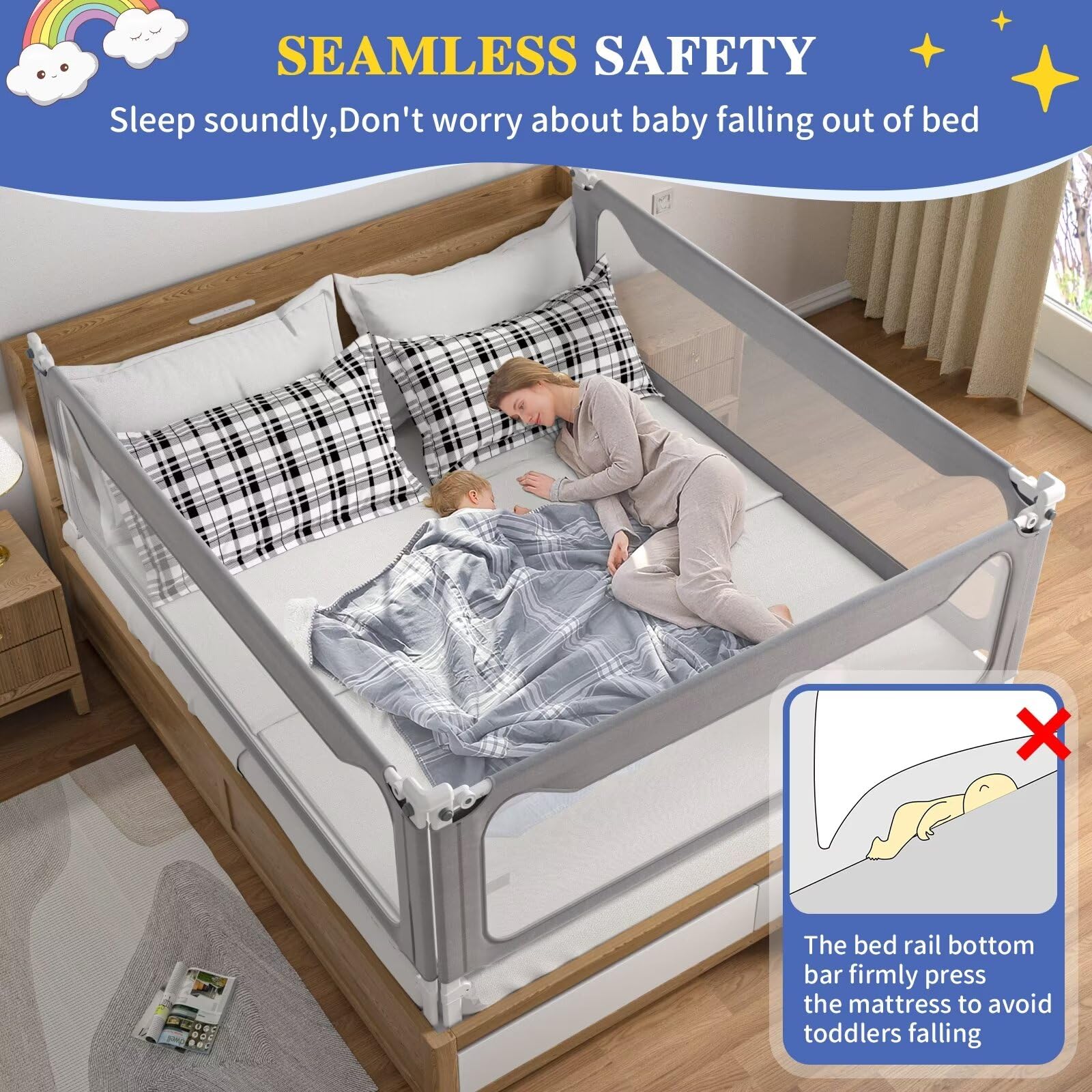 Sephyroth Adjustable Bed Rails for Toddlers - Safety Bed Guard for Twin, Full, Queen & King Size Beds - Upgradeable Height (27