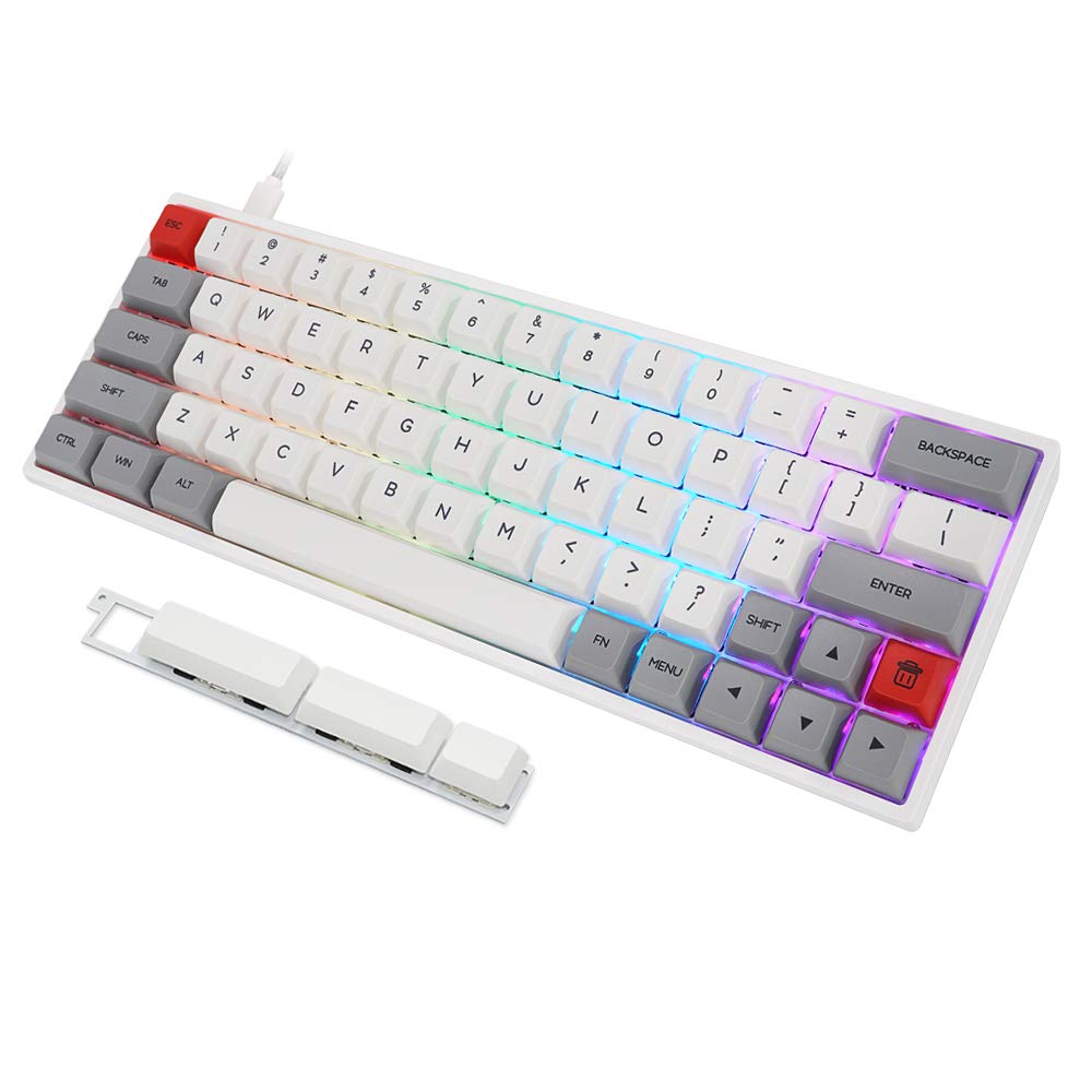 KPREPUBLIC GK64X Hot Swappable Custom Mechanical Keyboard with Kailh Silent Red Switches, RGB LED Backlit, Type-C, Split Spacebar - White Case & Grey Keycaps for Office, Gaming & Typing Enthusiasts