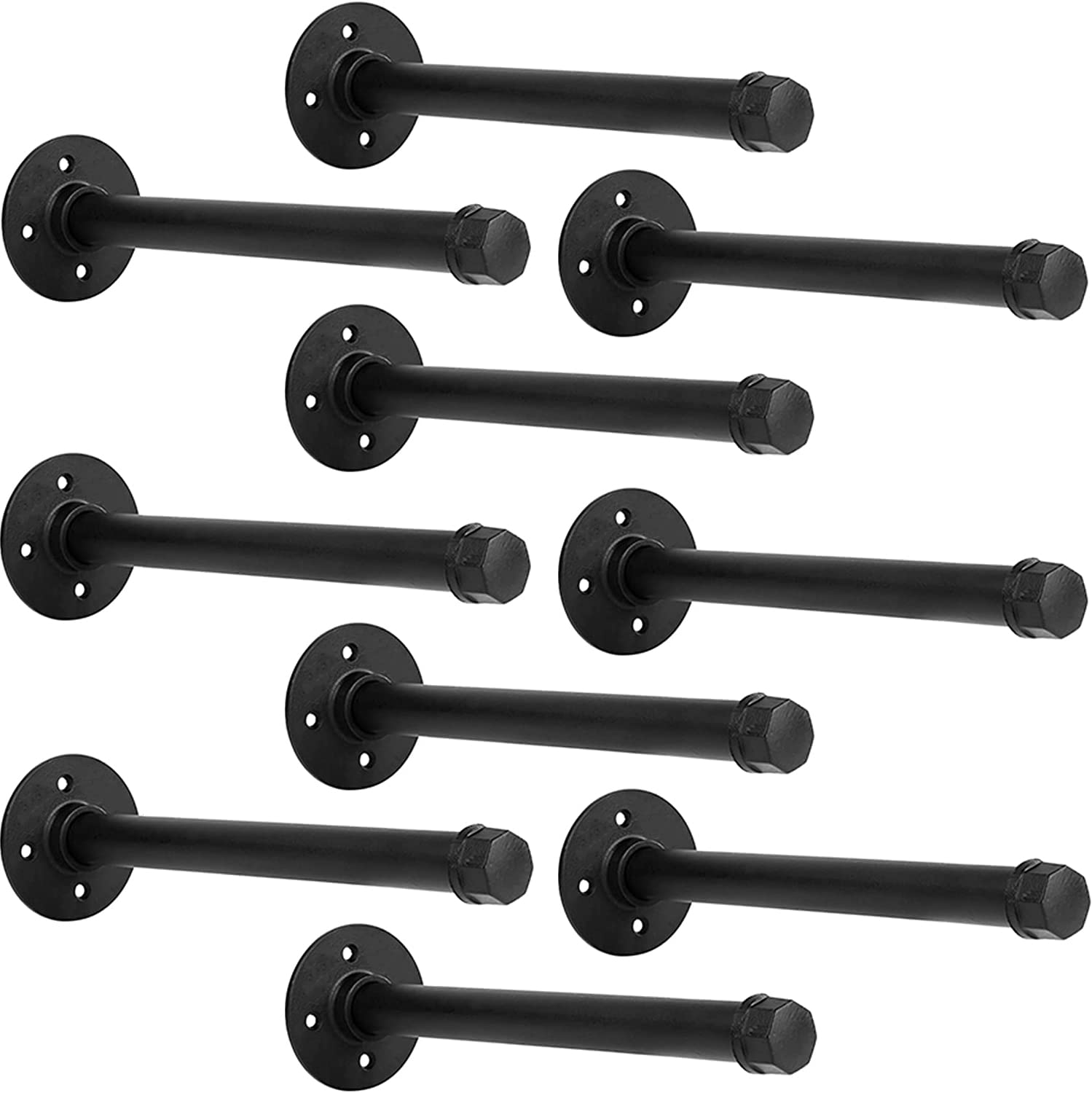 10 Pack Industrial Pipe Shelf Brackets - 8 Inch Rustic Wall Mount Shelving Brackets for DIY Floating Shelves, Pipe Decor & Garment Racks | Perfect for Home Office, Garage Storage & Farmhouse Decor