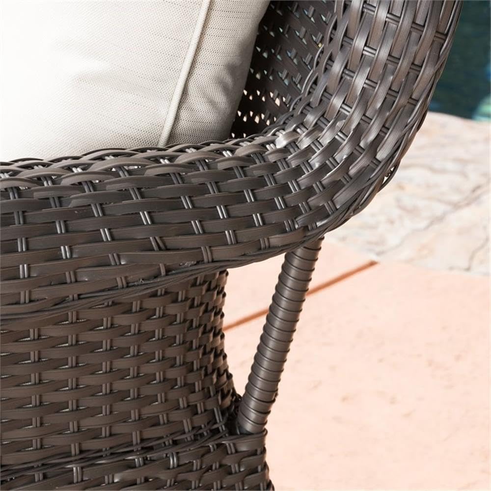 Noble House Amaya Dark Brown Wicker Swivel Rocking Chair with Beige Cushions - Outdoor Patio Furniture for Garden, Porch, and Poolside Relaxation