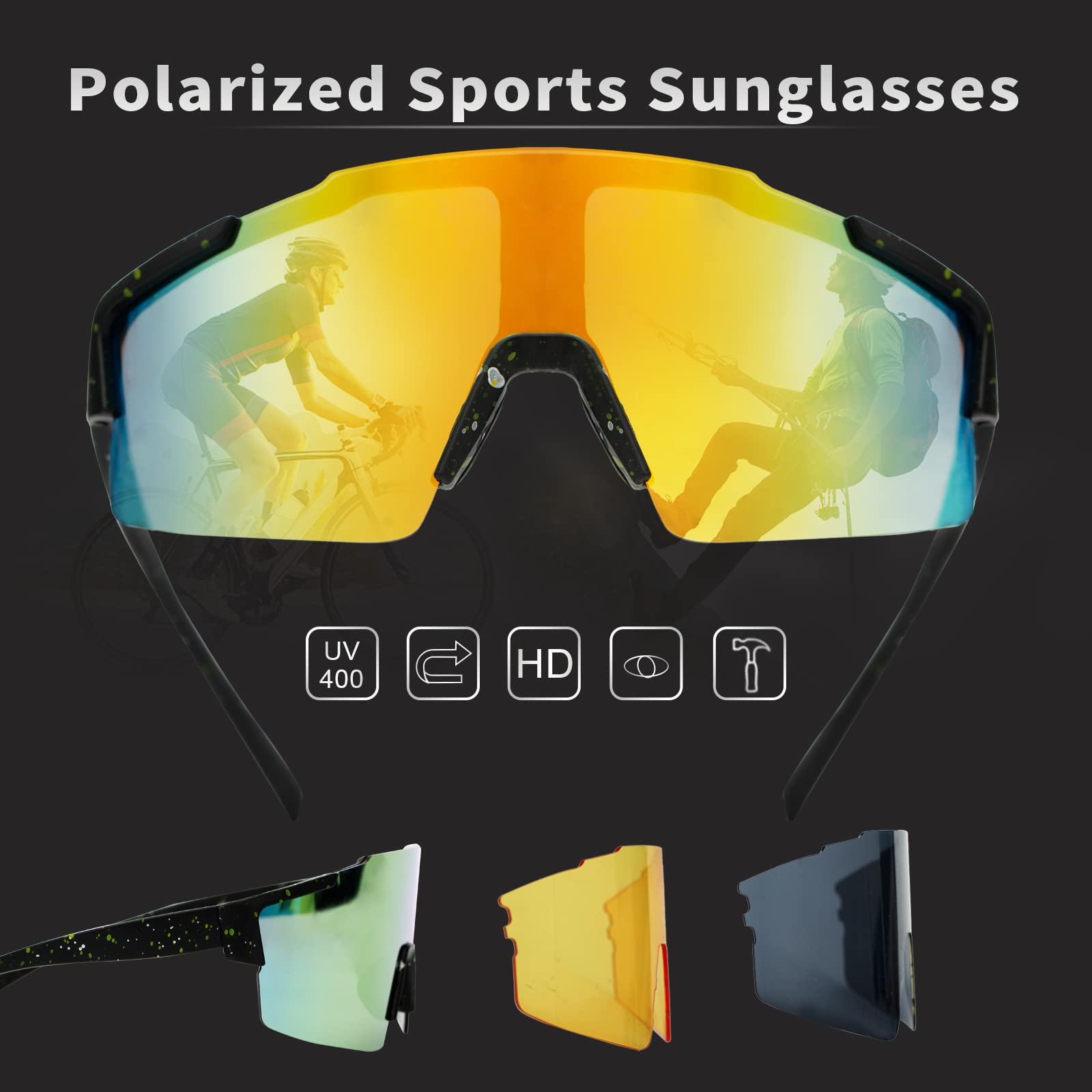 Polarized Sports Sunglasses for Men & Women - UV Protection Cycling, Running, Golf & Fishing Glasses - Perfect for Outdoor Activities & Athletic Performance
