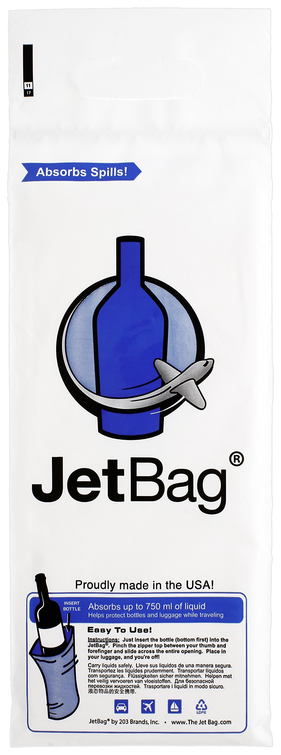 Jet Bag Bold - Original Absorbent Reusable Protective Bottle Bags (Case of 24) - Made in USA - Perfect for Spill Protection in Cars, Offices & Gyms