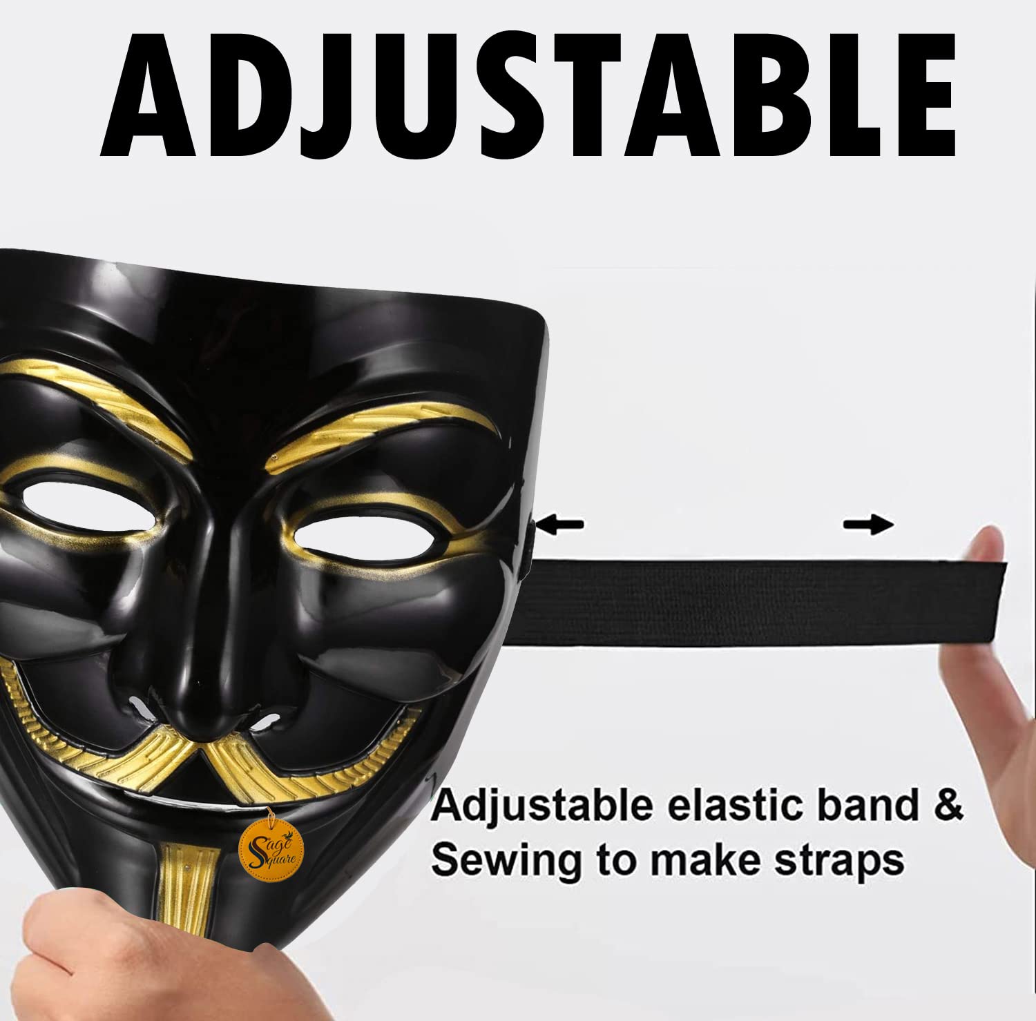 V for Vendetta Anonymous VIP Edition Sage Square Black Vendetta Face Mask - Perfect Fit Cosplay Mask for Halloween, Protests & Movie Costumes | Fawkes Guy Fawkes Mask