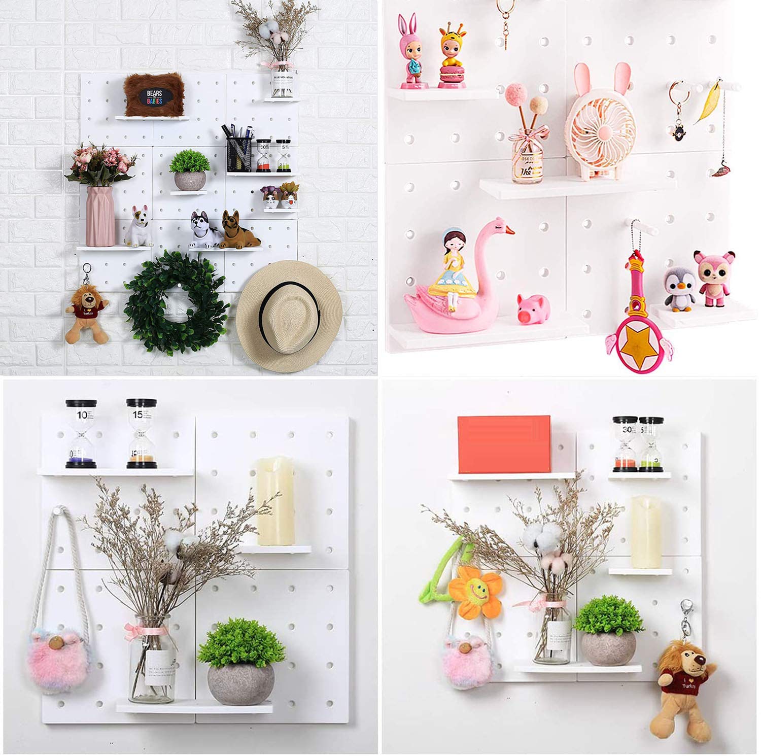Pinelaxy Pegboard Floating Plastic DIY Wall Shelves - No Drilling Mounted Organizer for Living Room, Bedroom, Kitchen, Bathroom & Office - Perfect for Home Decor & Storage (White)