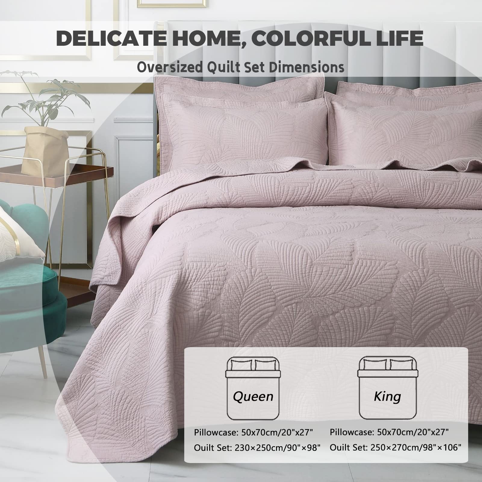 Blue Queen & King Size Reversible 3-Piece Quilt Set with Pillow Shams | Ultrasonic Quilting Technology | Soft, Wrinkle & Pilling Resistant Bedspread Coverlet | Pink & Blue Options | Perfect for Master Bedroom, Guest Room & Cozy Home Decor