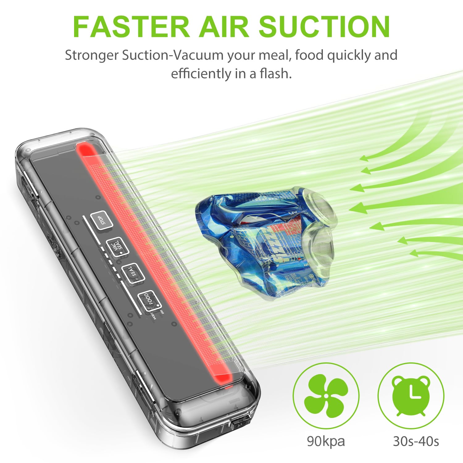 KOIOS 90Kpa Automatic Vacuum Sealer Machine with Cutter - 8-in-1 Food Saver for Dry & Moist Foods | Compact Design, LED Indicator, Pulse Function | Includes 10 Vacuum Bags | Perfect for Meal Prep, Sous Vide & Food Storage (Silver)