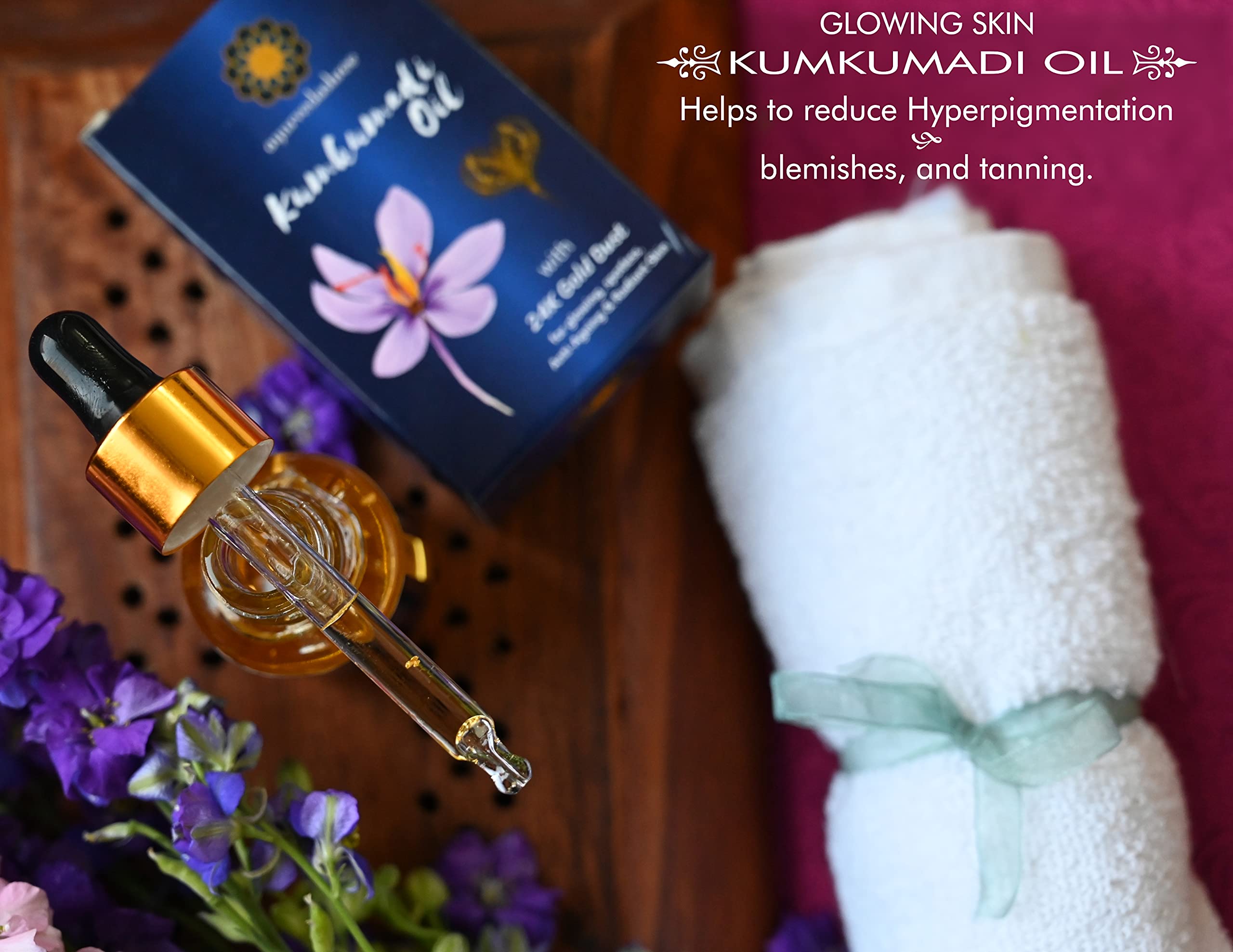 Kumkumadi Face Oil 30ml with 24K Gold Flakes - Ayurvedic Anti-Aging Facial Oil with Almond, Sesame, Olive, Walnut, Castor, Coconut, Jojoba & Carrot Seed Oils - Natural Skincare for Glowing Skin, Wrinkle Reduction & Nighttime Hydration