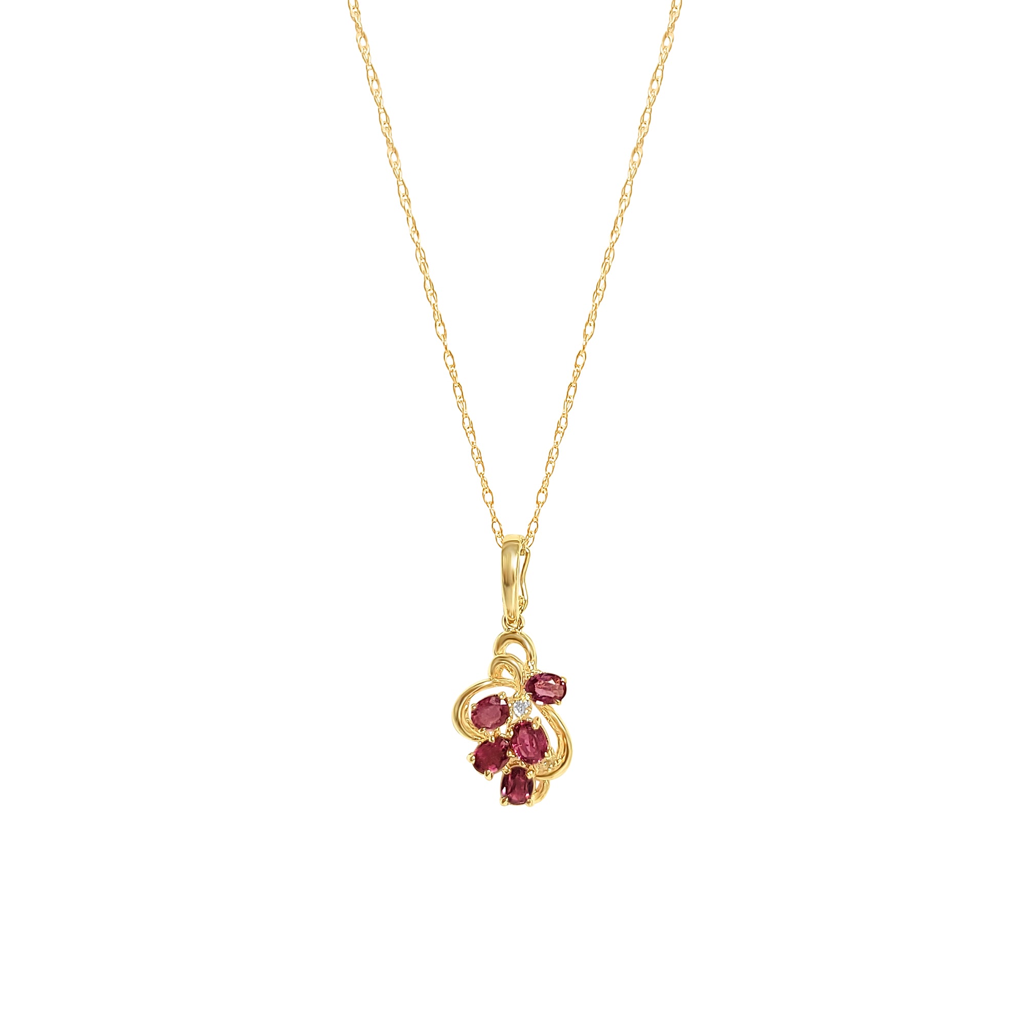 14K Yellow Gold Ruby Cluster Necklace - 0.75 Carat Total Weight | Elegant Jewelry for Women, Perfect for Weddings, Parties & Special Occasions