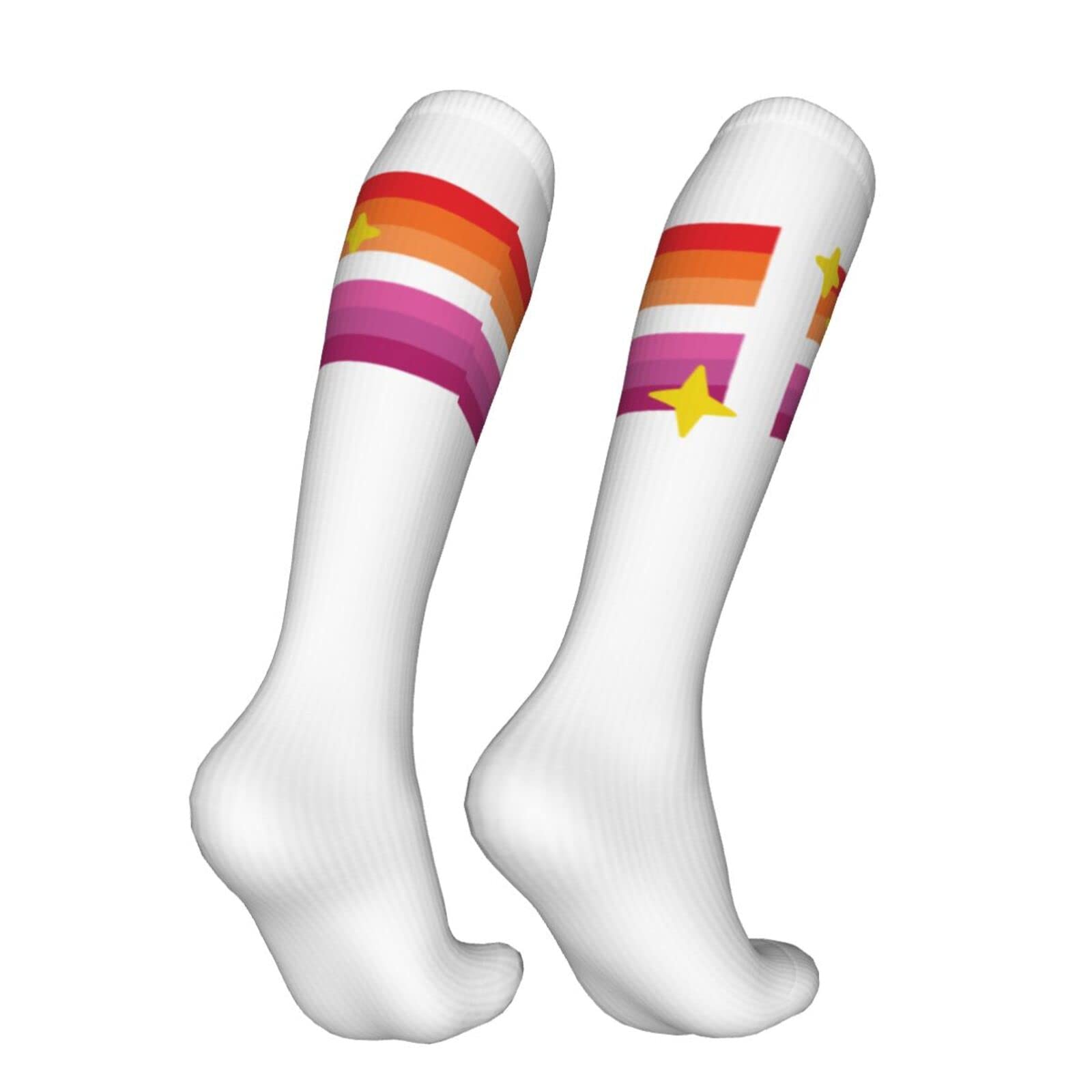 Lesbian Pride Flag Sparkle Knee High Socks - Women's Rainbow LGBTQ+ Compression Tube Socks for Running, Workout & Casual Wear - Perfect for Pride Events, Gym & Everyday Fashion