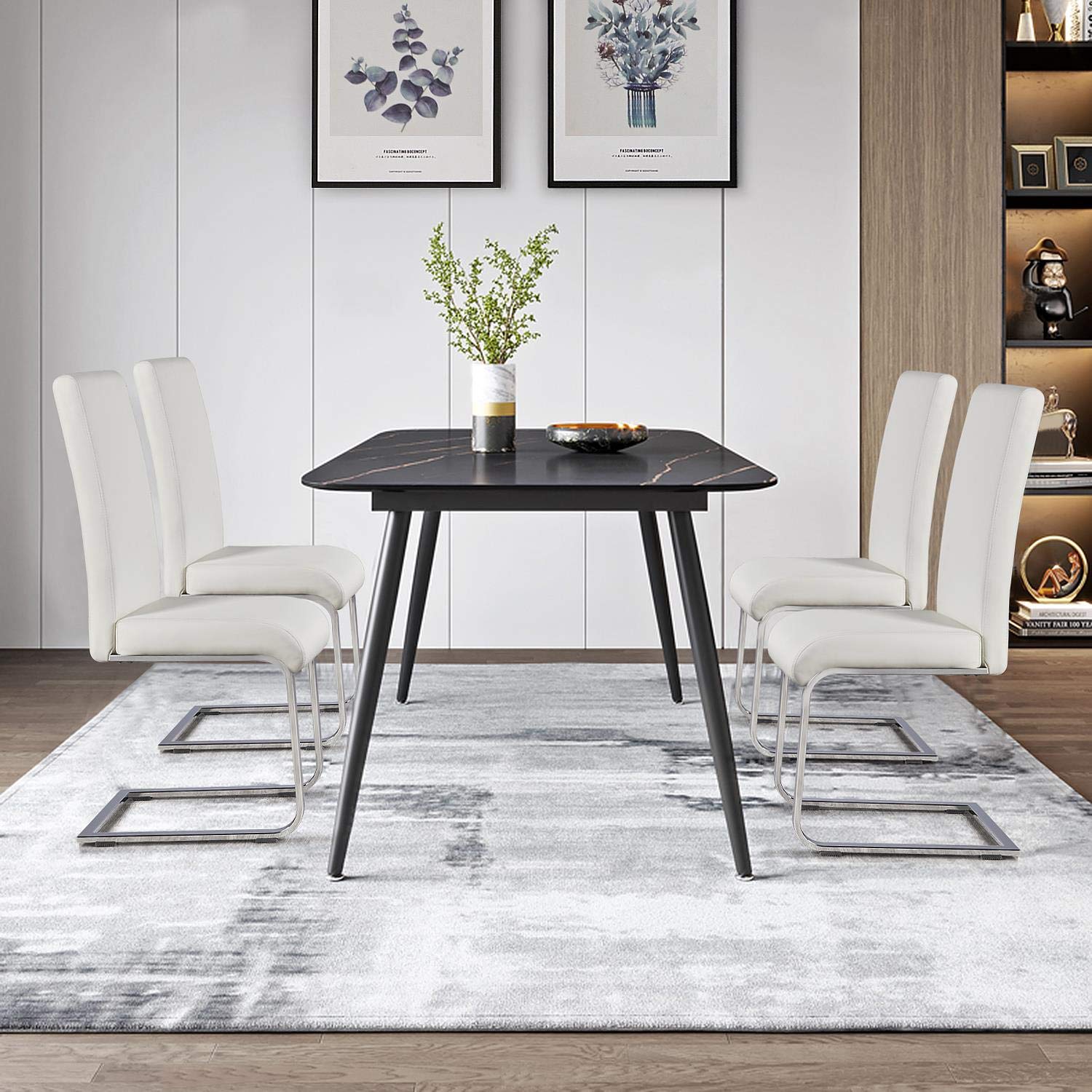 YAHEETECH 4-Piece Modern Dining Chairs Set - PU Leather Upholstered Armless Side Chairs with High Back & Metal Legs for Kitchen, Dining Room, Living Room - Perfect for Small Spaces, Breakfast Nook, and Contemporary Home Decor (White)