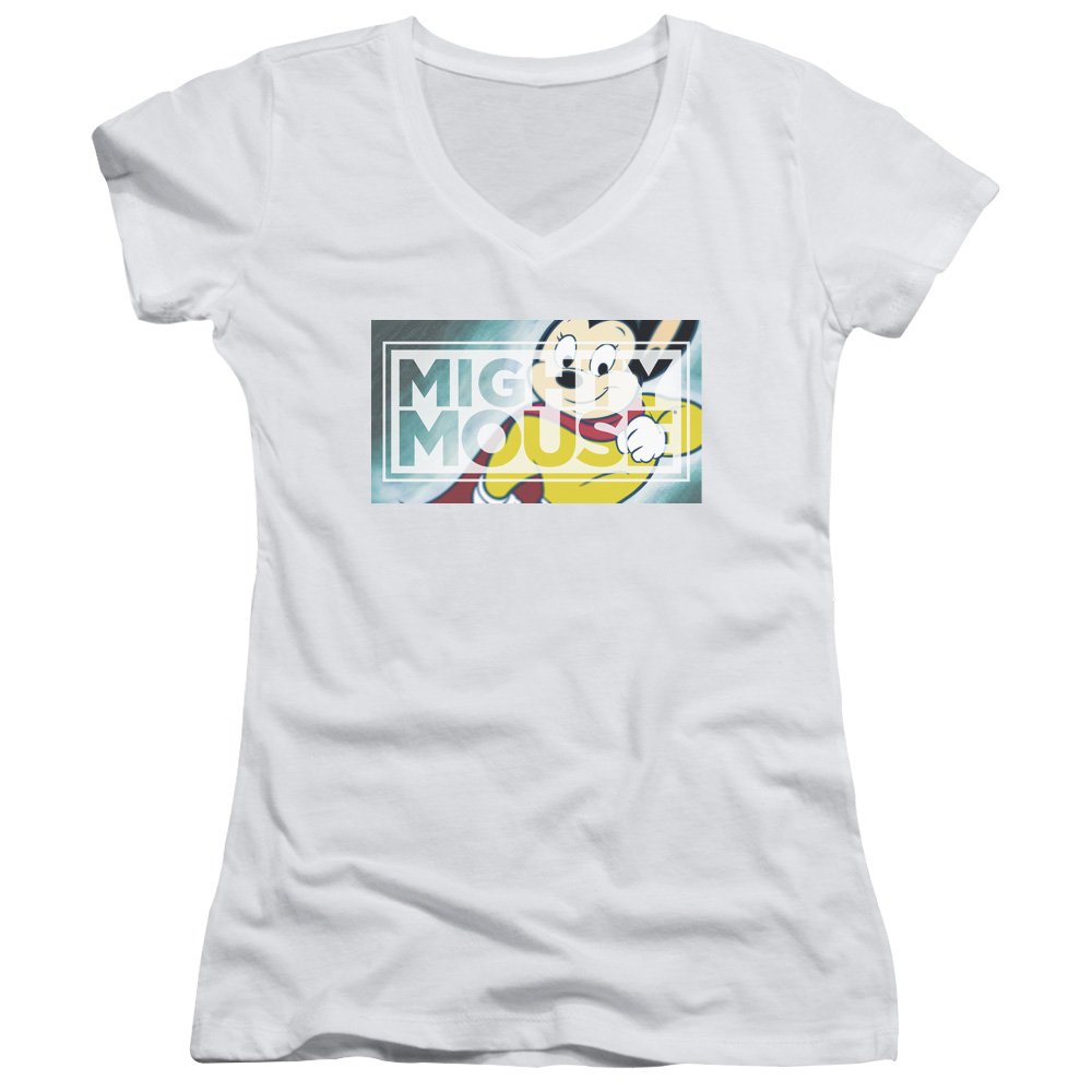 Mighty Mouse Women's XX-Large White Rectangle V-Neck T-Shirt - Casual Comfort Fit for Everyday Wear, Workouts & Lounge