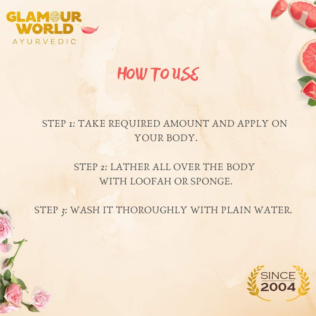 Glamour World Ayurvedic Glow Rose Body Wash - Hydrating & Antimicrobial Cleanser with Aloe Vera & Rose Extract for Soft, Refreshed Skin | Perfect for Daily Shower & Spa Relaxation