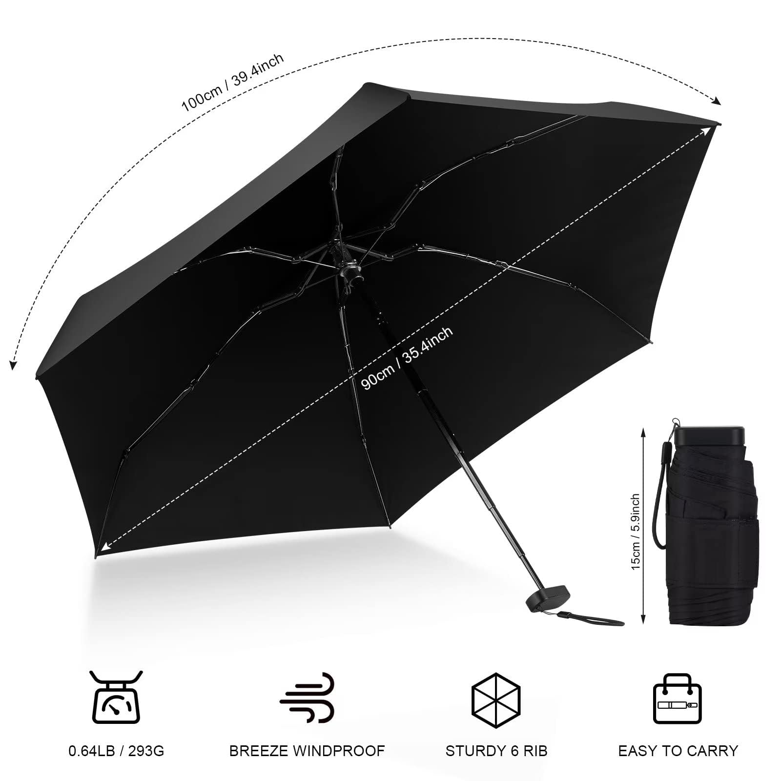 LEAGERA Mini Compact Travel Umbrella - Waterproof Lightweight Folding Umbrella for Women, Perfect for Purse & Pocket - Ideal for Rainy Days, Commuting, and Outdoor Activities