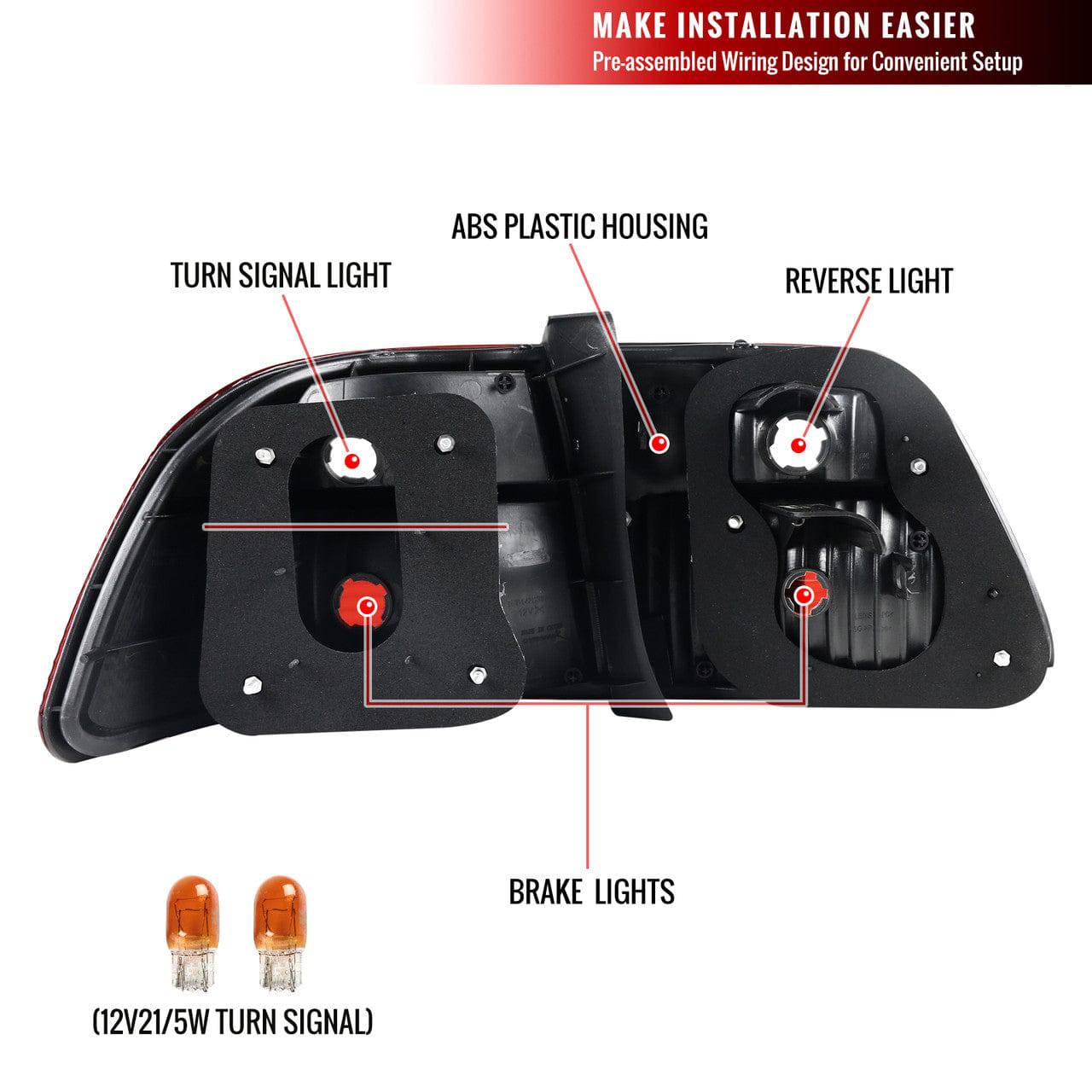 Spec D Tuning Taillights for 1999-2000 Honda Civic Sedan - Chrome Housing with Red Clear Lens - LED Rear Lights for Enhanced Visibility & Style - Perfect for Night Driving & Car Customization