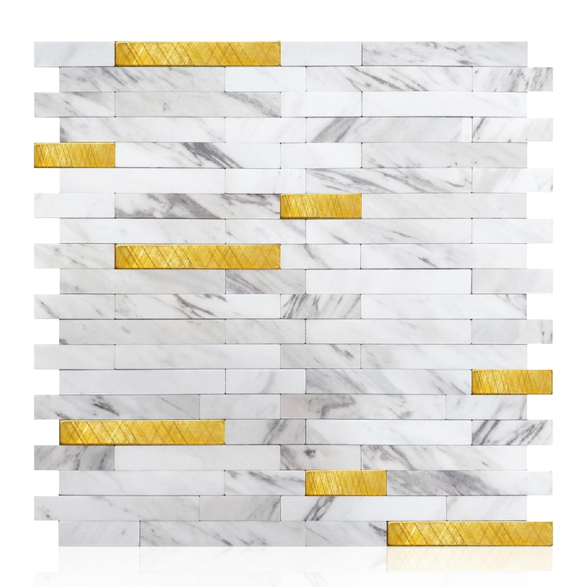 Peel & Stick Backsplash Wall Tile - 10 White & Gold Faux Marble Self-Adhesive Sheets (11.8