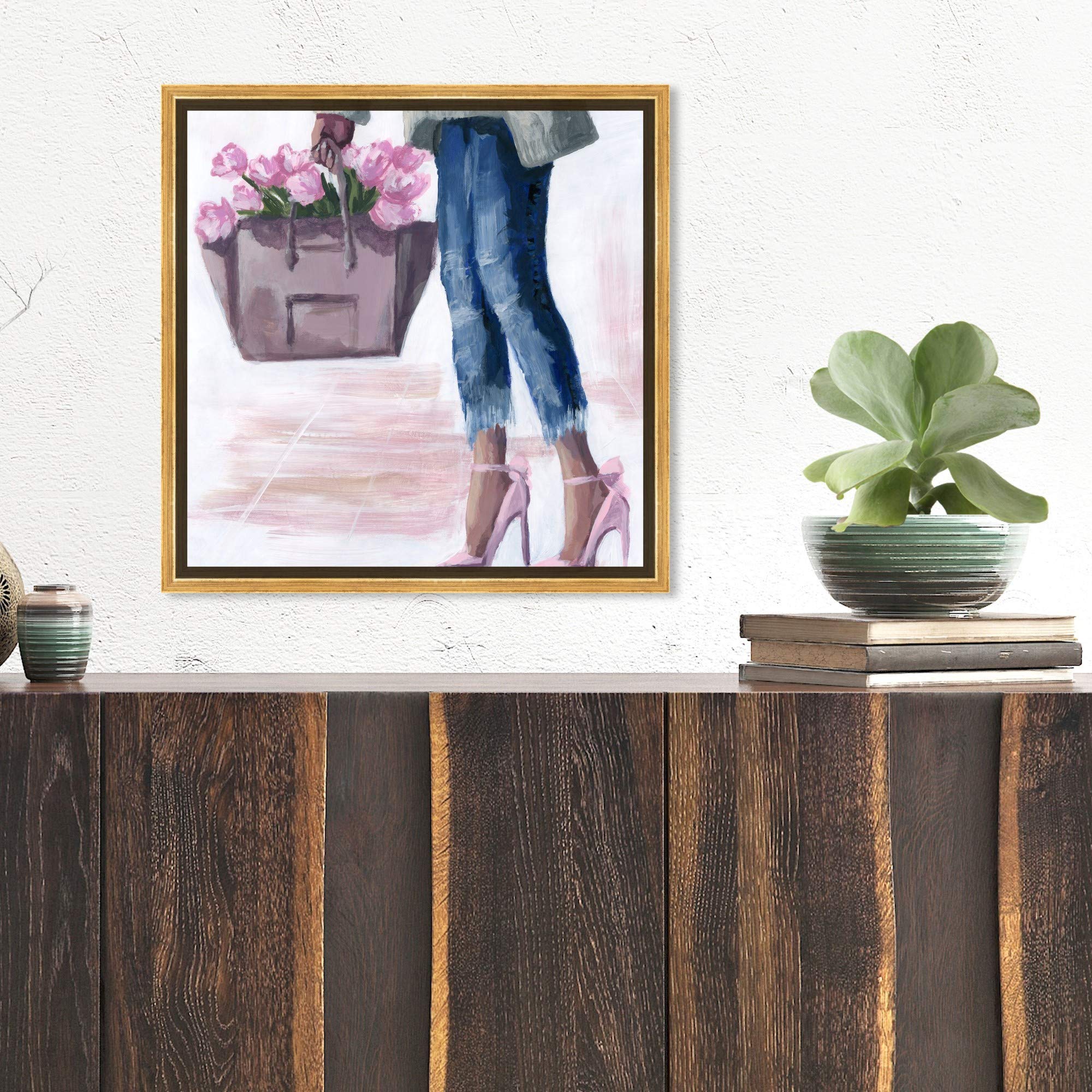 Oliver Gal Artist Co. Fashion & Glam Wall Art Canvas Prints - 'Picks from The Market' Outfits Collection - 16x16 Inch Gold Framed Home Decor - Perfect for Living Room, Bedroom & Office Wall Decor