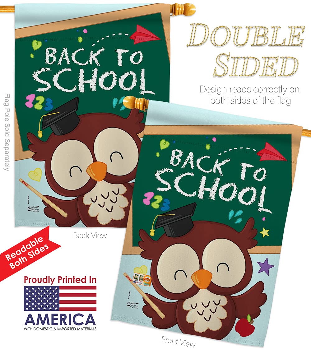 Back to School House Flags Pack - Double-Sided 28x40 Inch Yard Banner for First Day of School, Teacher & Student Classroom Decor - USA Made Embroidery Small Decorative Gift for Bus, Yard & Education Celebrations