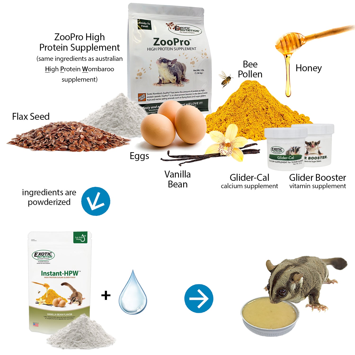 Premium Instant HPW Original Sugar Glider Food - High Protein Diet for Exotic Pets | Perfect for Feeding, Bonding & Nutritional Supplement