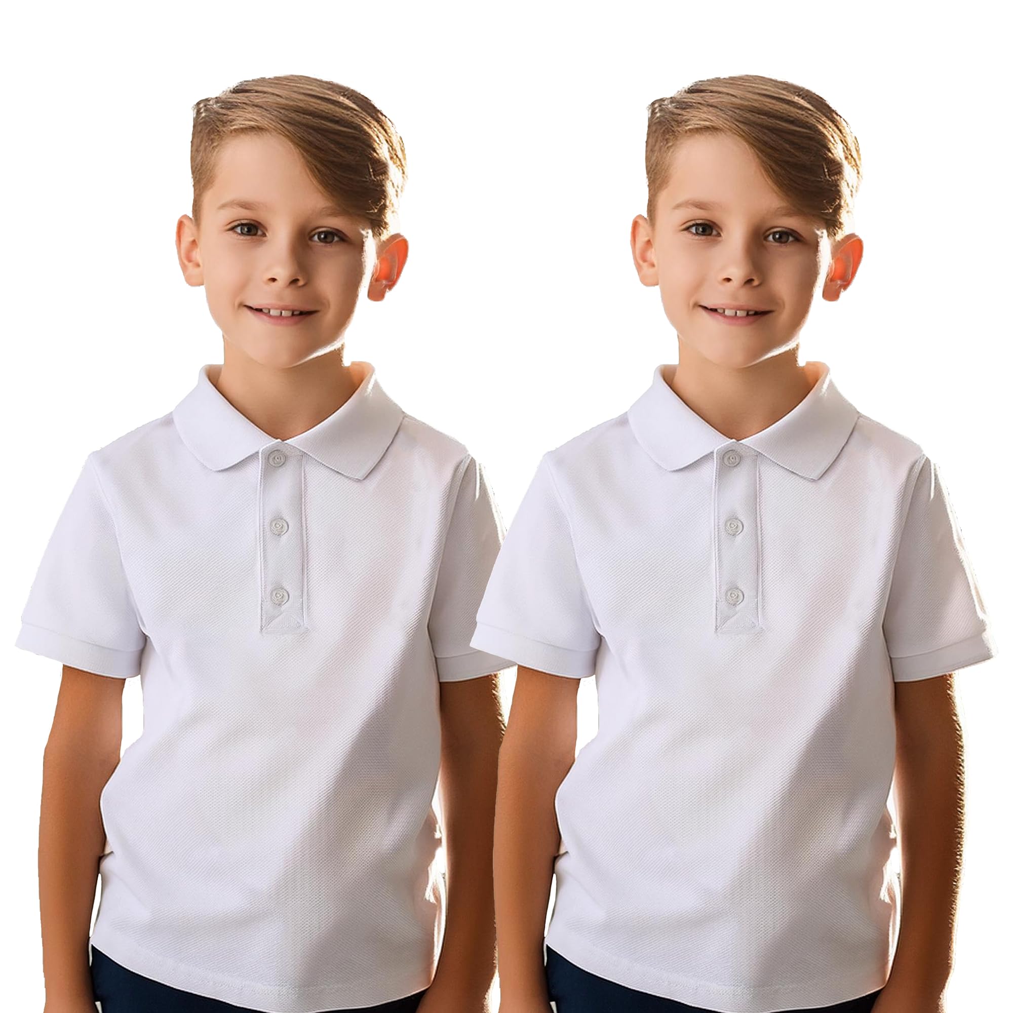 2 Pack Kids Plain White Polo Shirts - Short Sleeve School Uniform T-Shirts for Boys & Girls - Comfortable Sports Wear & Casual Outfits for School, Playdates, and Everyday Activities