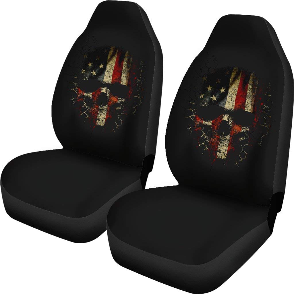 Skull American Flag Car Seat Covers Set of 2 - Universal Fit for Cars, Trucks, SUVs & Vans | Durable Seat Protectors for Style & Comfort | Perfect for Road Trips, Daily Commutes & Car Enthusiasts