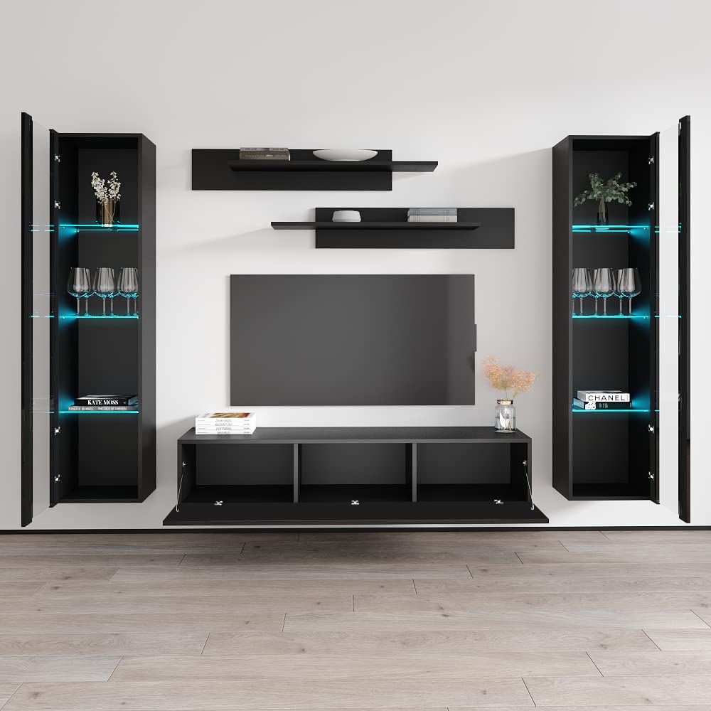 Modern Floating TV Stand with Storage & LED Lights - Wall-Mounted Entertainment Center Console for Bedroom & Living Room - 30
