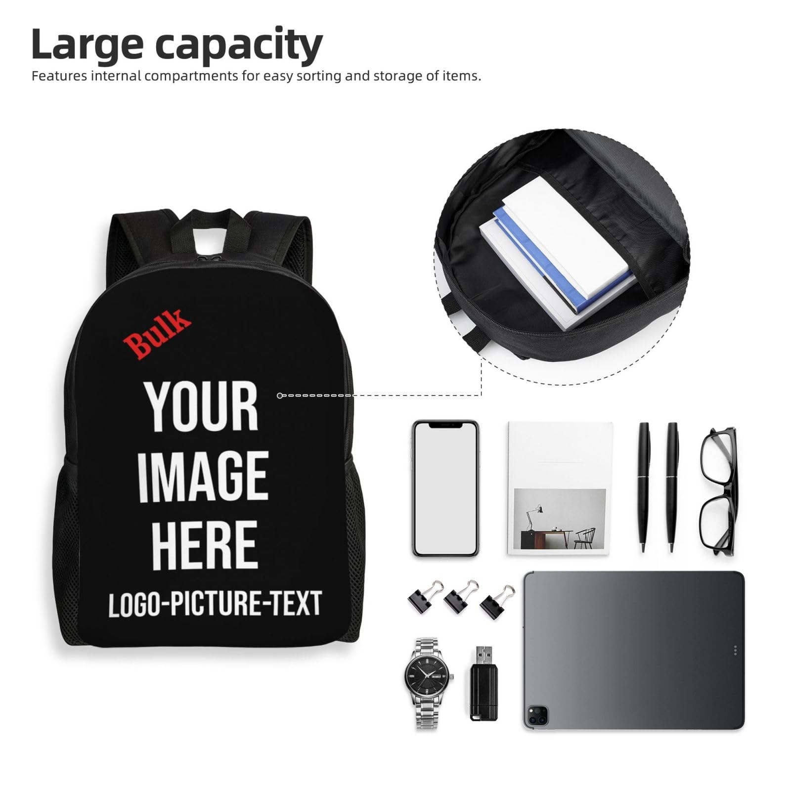 Personalized Backpack for Boys & Girls - Custom Text & Image Print - Customizable Laptop Bag for Men & Women - Perfect for School, Travel & Work
