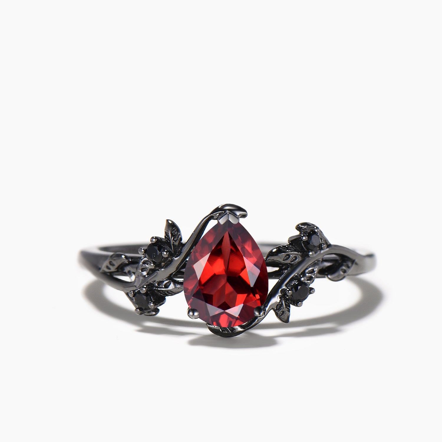 Exquisite Pear Cut Natural Garnet Engagement Ring in Black Gold - Vintage Inspired Bridal Set for Weddings, Anniversaries & Romantic Proposals