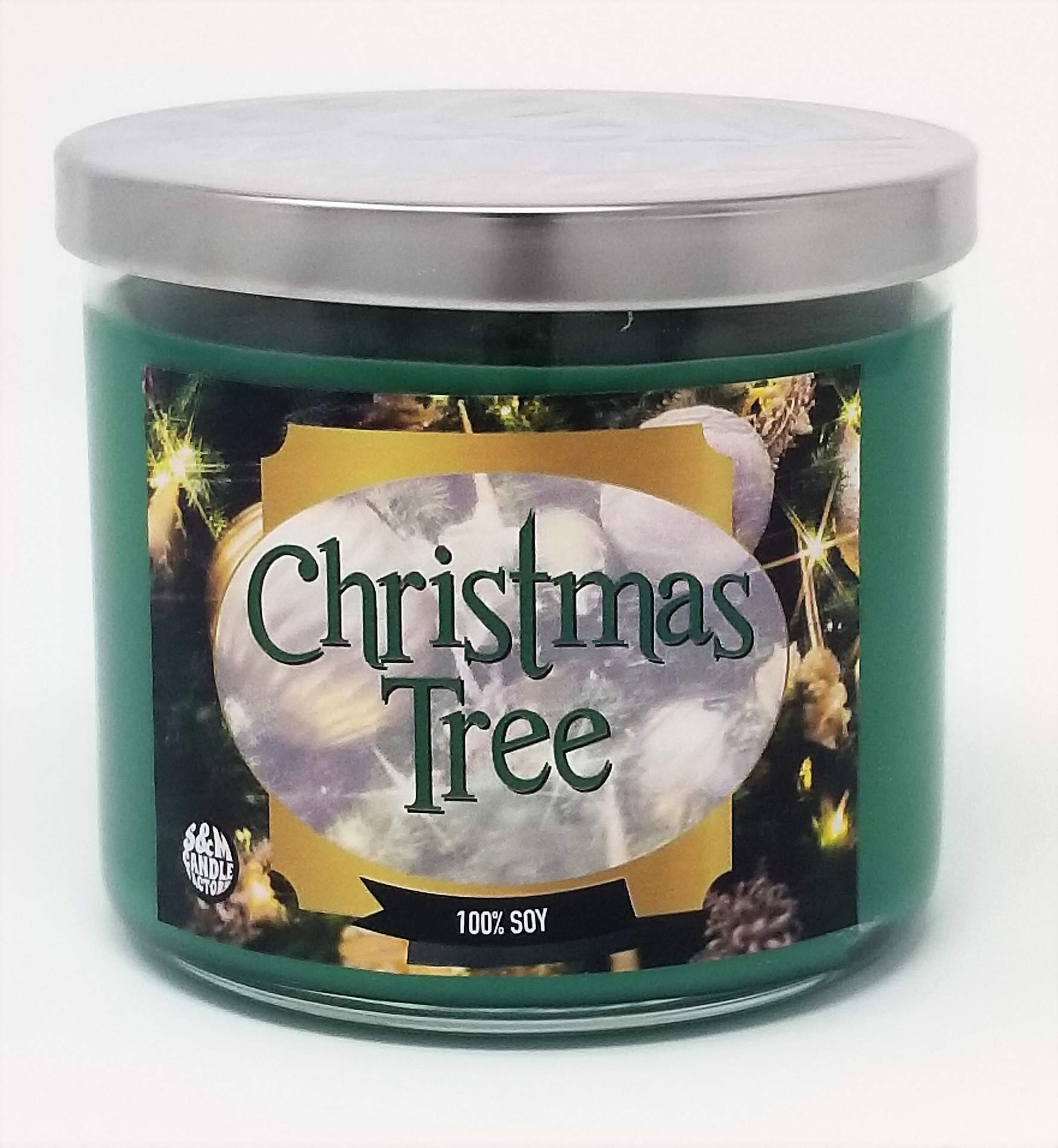 Christmas Tree Scented Soy Candle - 14.5oz 3-Wick Glass Jar - 80 Hour Burn Time - Made in USA - Aromatherapy Holiday Candle for Home Decor, Gift Giving & Relaxation