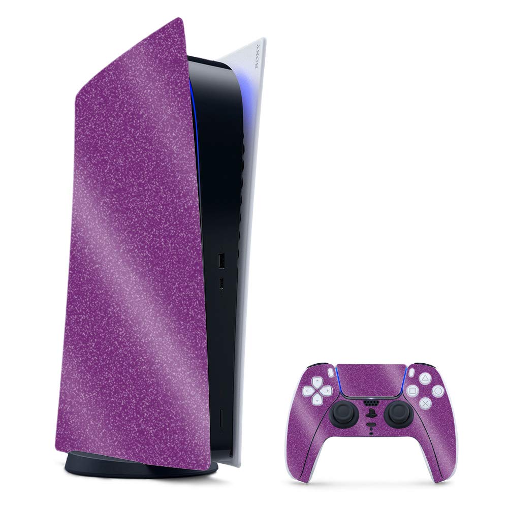 Glossy Glitter PS5 Skin - Purple Gaming Cover for PlayStation 5 | Easy Apply & Durable | Made in USA | Perfect for Gaming Setups & Collectors