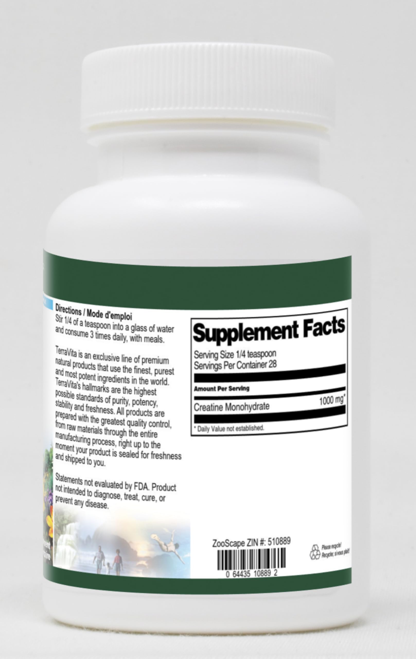 Terravita Creatine Monohydrate Powder - 1 oz Pure Micronized Creatine Supplement for Muscle Growth & Strength | ZIN 510889 | Ideal for Pre-Workout, Post-Workout Recovery & Athletic Performance