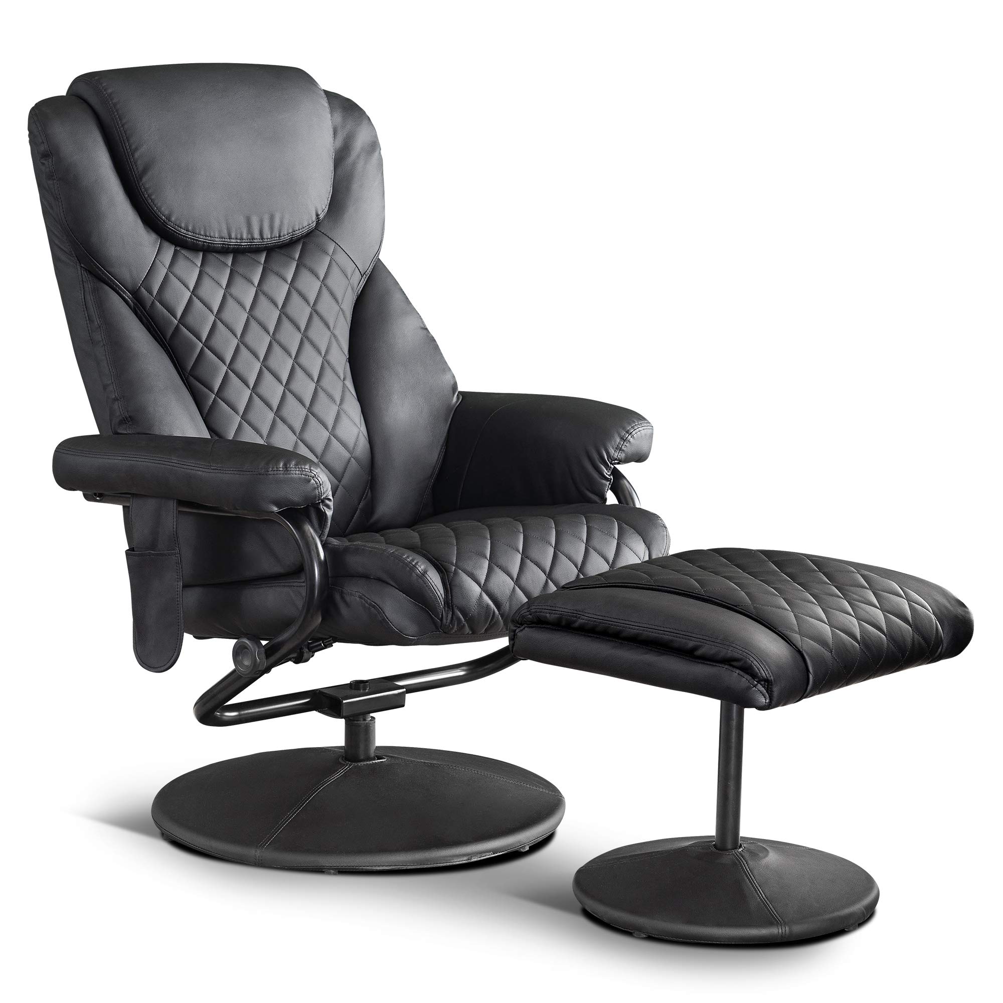 Mcombo 360 Swivel Recliner Chair with Ottoman - Massage Reclining Living Room Chair in Faux Leather (Black) - Perfect for Home Theater, Gaming & Relaxation