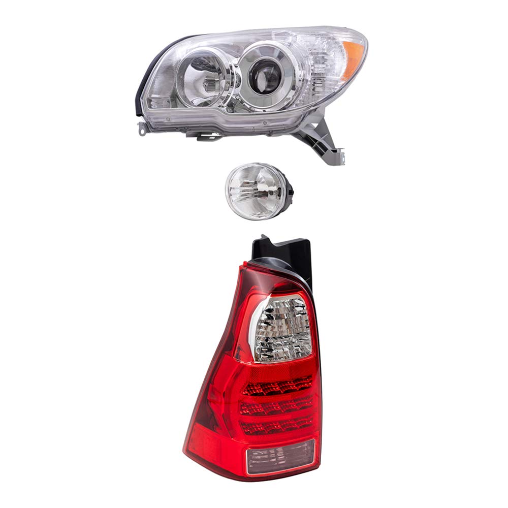 Brock Replacement Halogen Headlights, Fog Lights & Tail Lights 6-Piece Set - Chrome Bezel - Compatible with 2006-2009 Toyota 4Runner Limited/SR5 | Enhanced Night Visibility & Style Upgrade for Off-Road Adventures & Daily Commuting