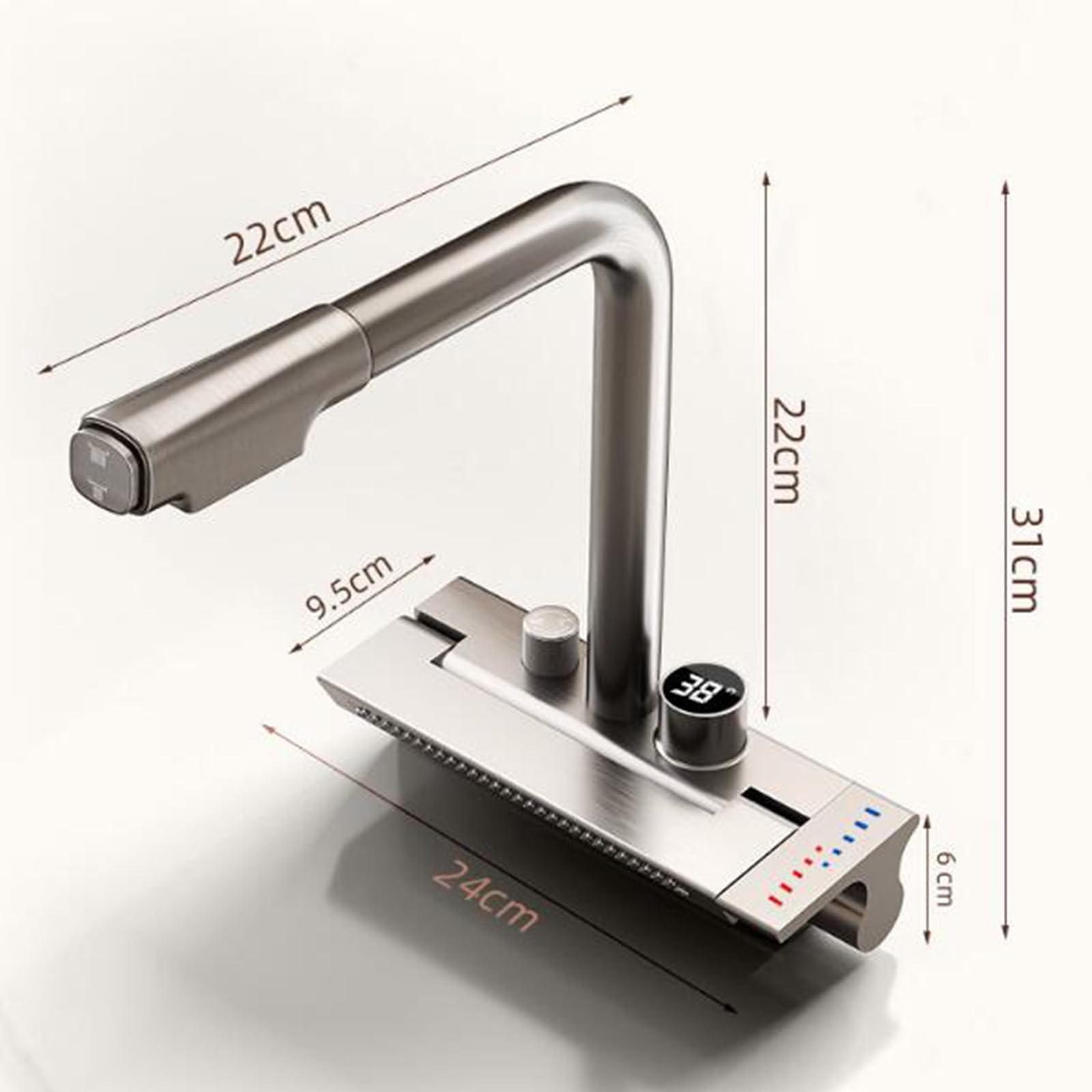 Brass Pull-Out Kitchen Faucet with Waterfall Sprayer & Digital Display - White | Modern Multifunctional Sink Mixer for Cooking, Washing Dishes & Food Prep