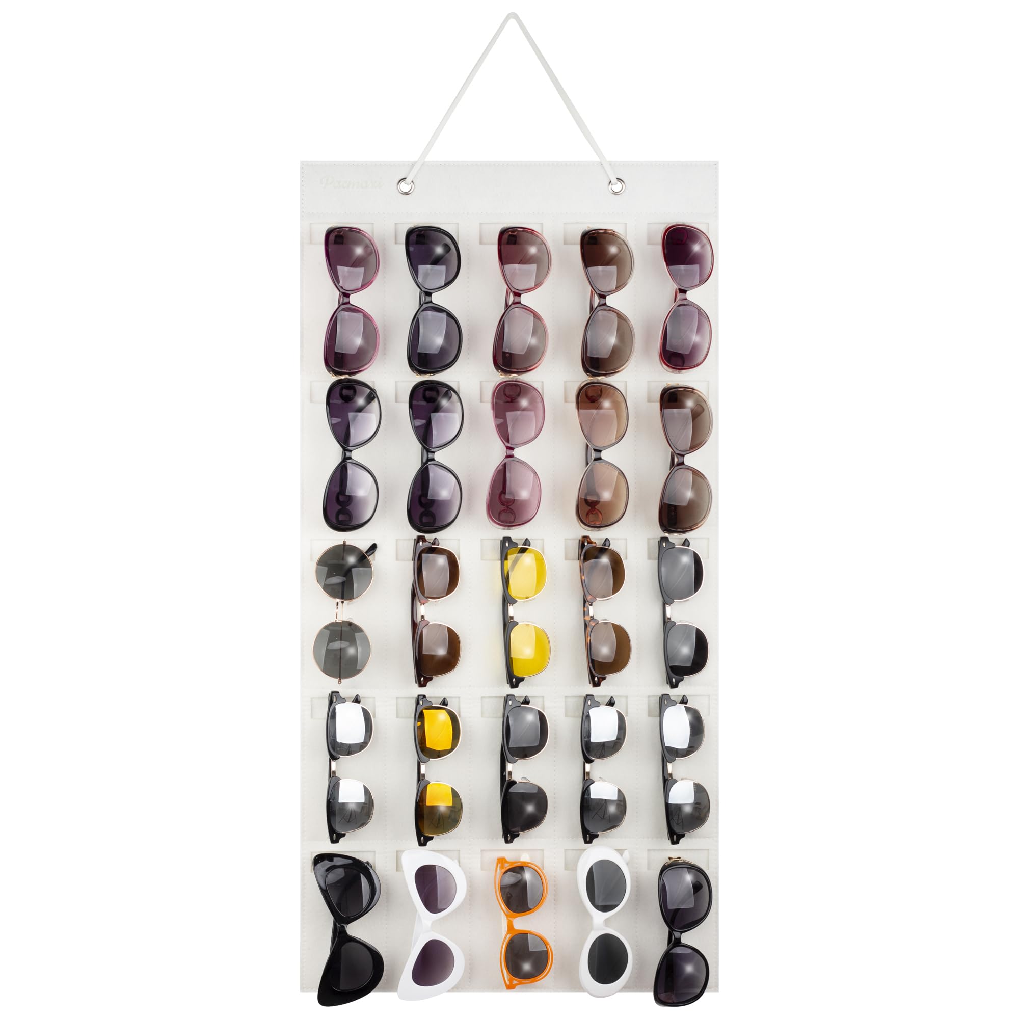 PACMAXI 25-Slot Sunglasses Storage Organizer - Wall Mounted Eyeglass Holder for Glasses & Sunglasses Display (Ivory White) | Perfect for Bedroom, Bathroom, Closet & Retail Store Organization