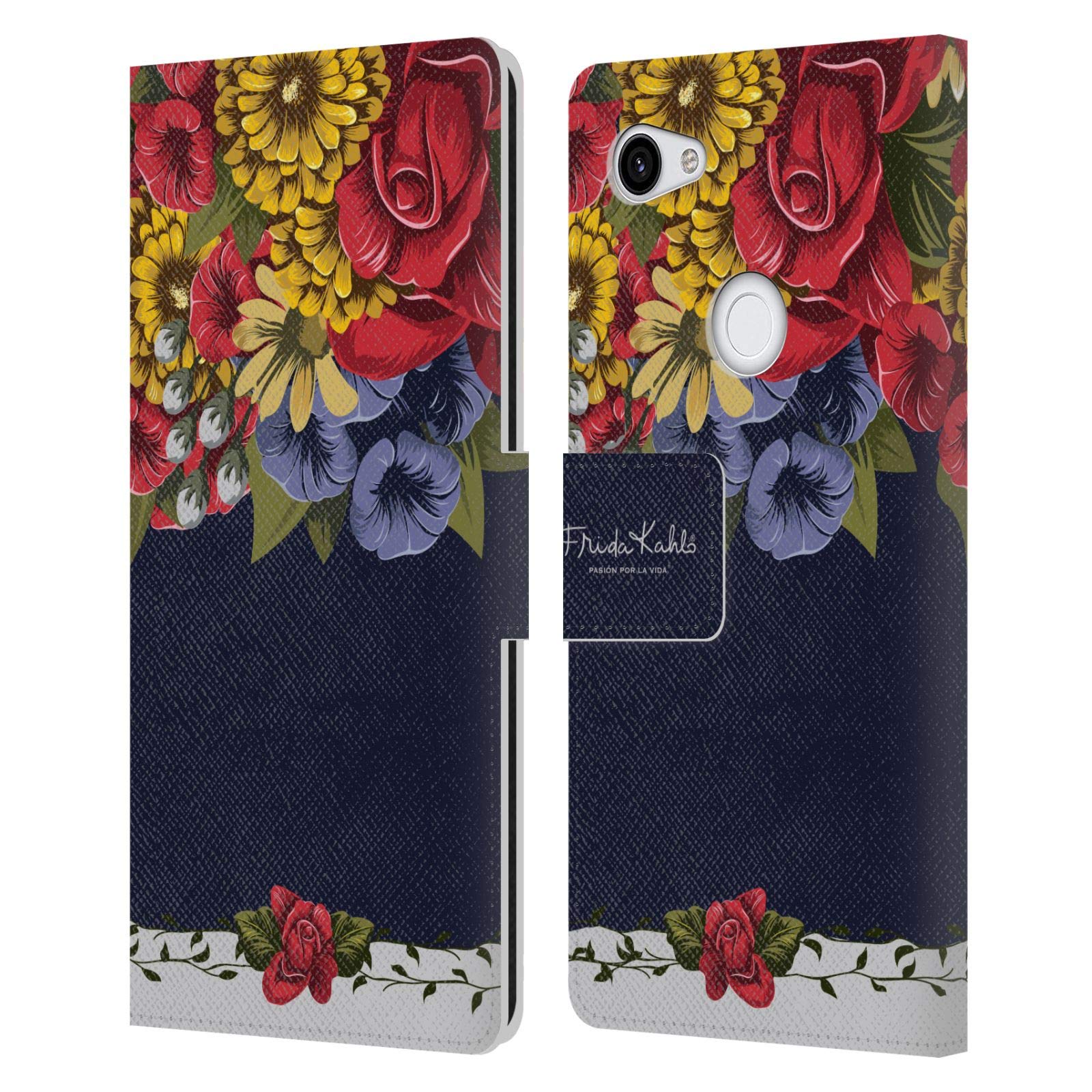 Head Case Designs Frida Kahlo Blooms Red Florals Leather Book Wallet Case Cover for Google Pixel 3a XL - Perfect for Travel, Work & Everyday Protection