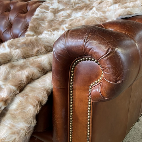 Belton Leather Chesterfield 2-Seater Sofa in Aged Brown - Classic Vintage Style Living Room Furniture for Home Office & Lounge