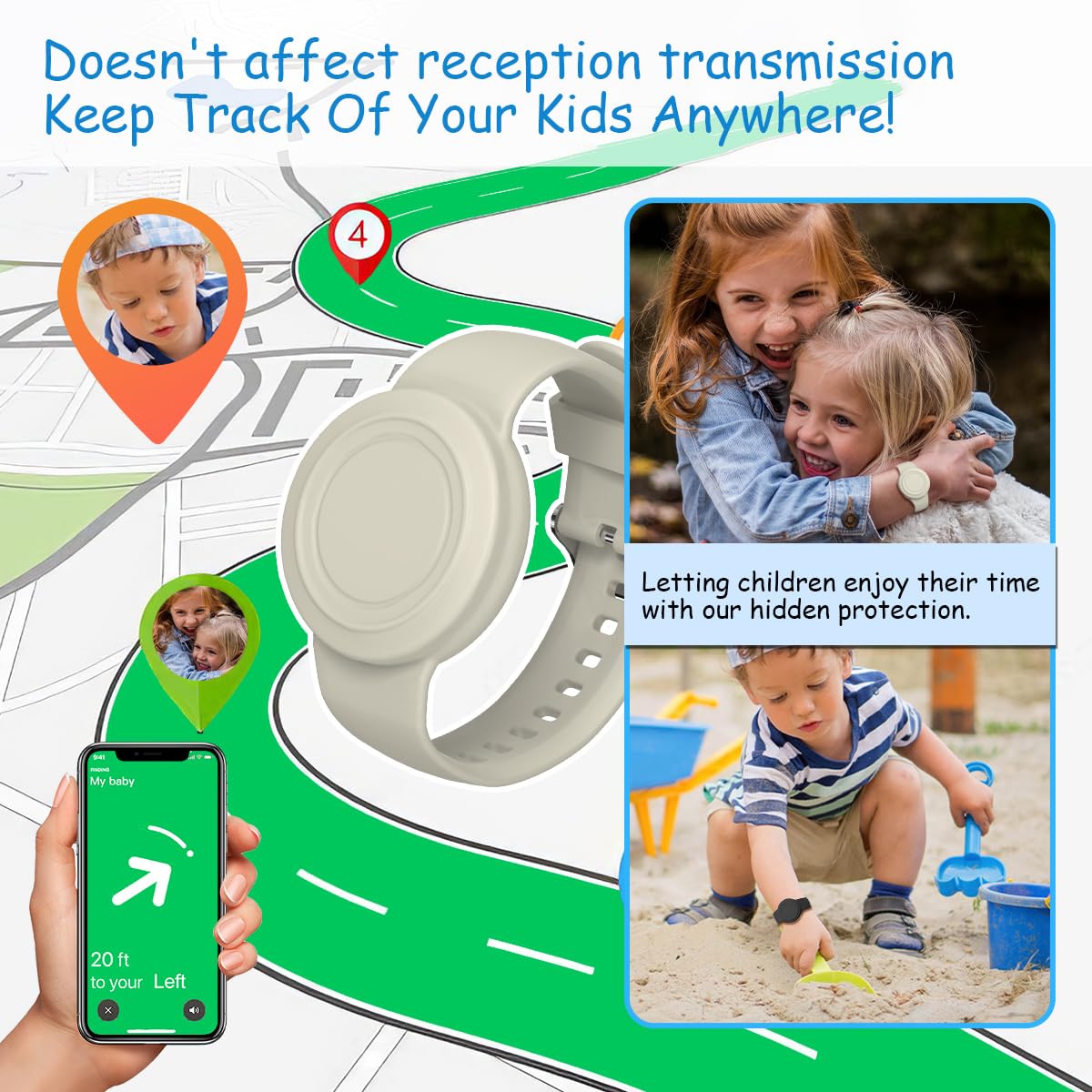 2-Pack Waterproof AirTag Bracelet for Kids & Adults - Soft Silicone Hidden Holder with Full Coverage Design - Compatible with Apple AirTag (Black & Off-White) - Perfect for Child Safety, Travel & Pet Tracking