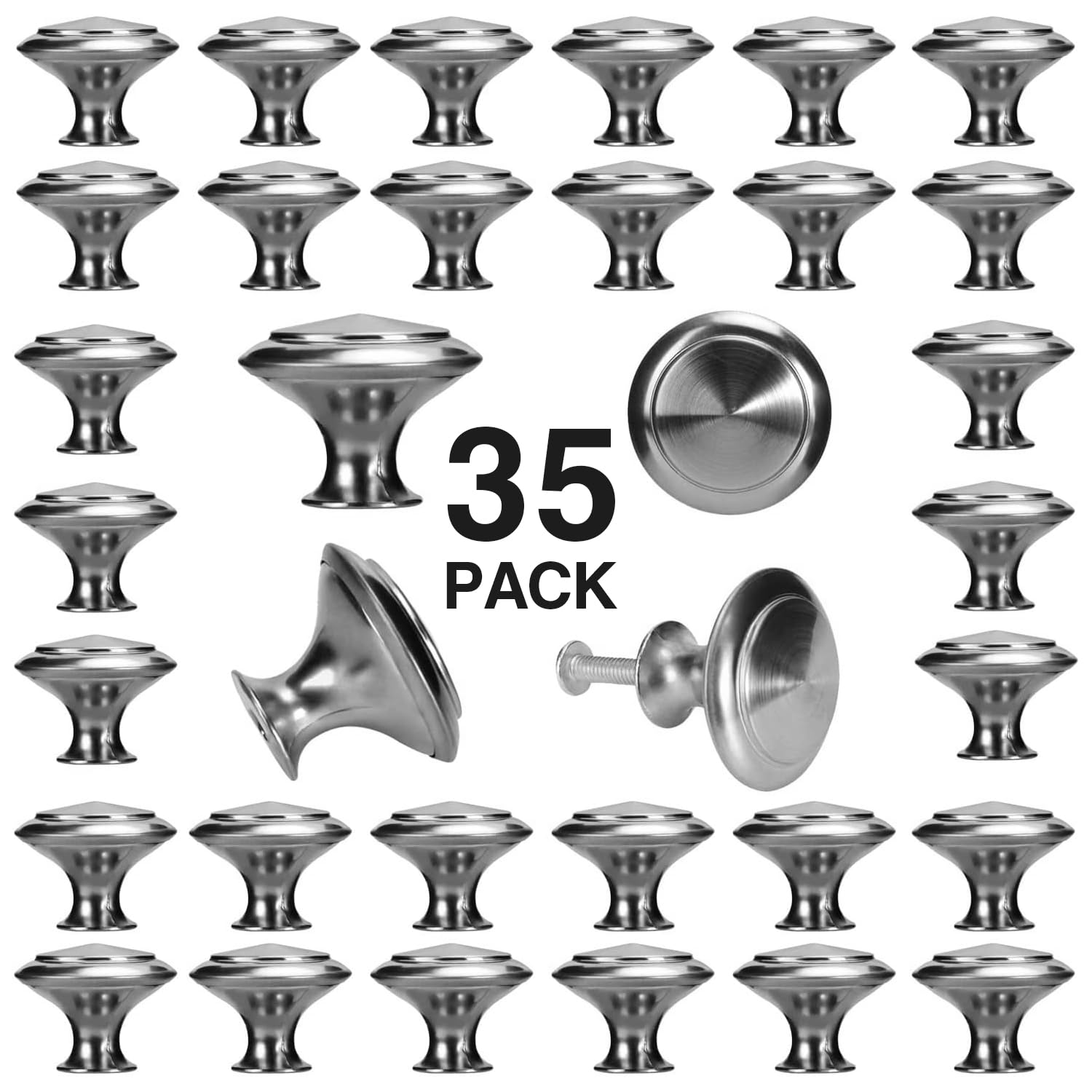 35 Pack Brushed Nickel Cabinet Knobs - 30mm Round Drawer Pulls & Dresser Handles - Durable Silver Hardware for Kitchen, Bathroom & Furniture (Easy DIY Installation)